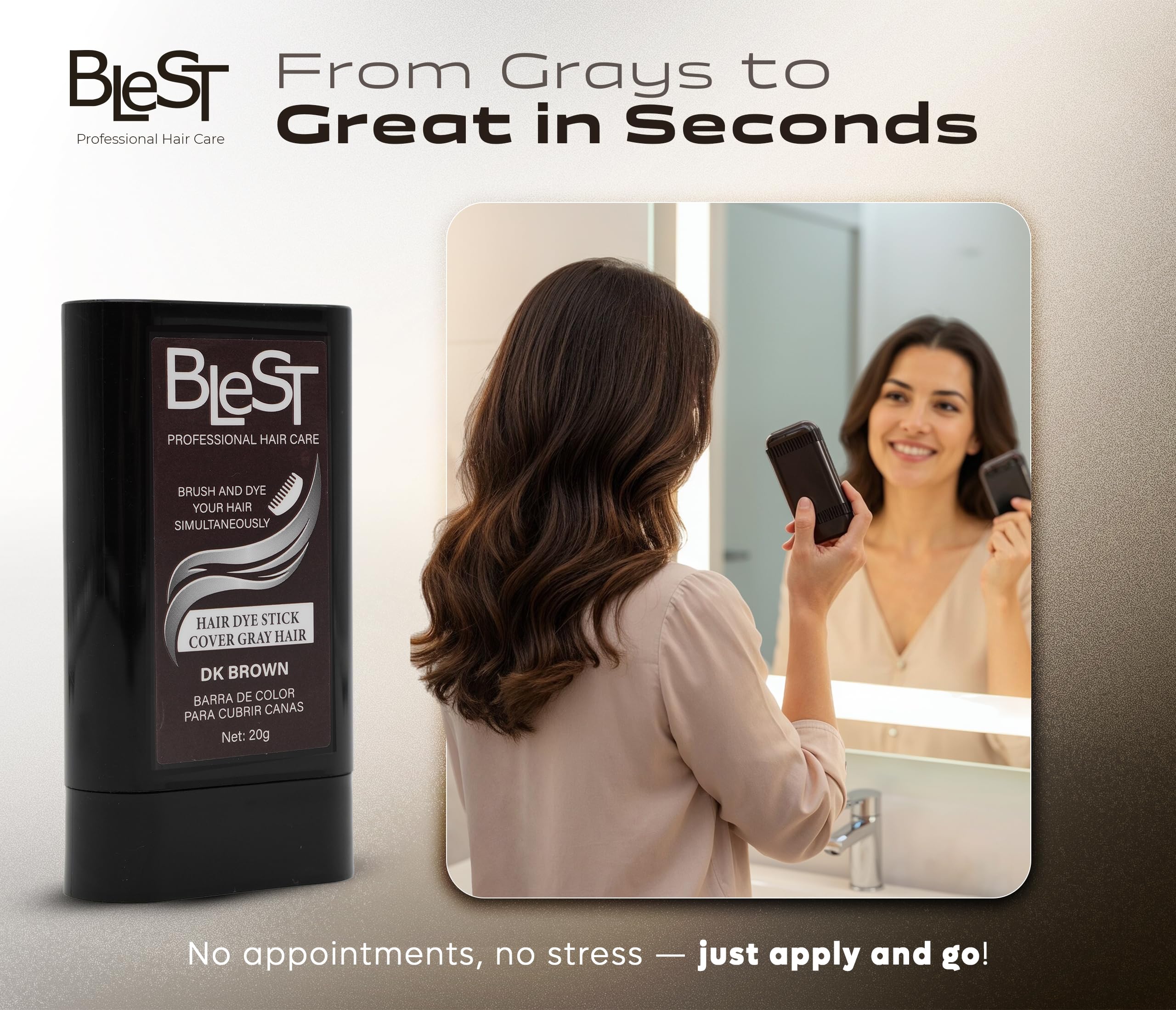 (12-pack) BLEST PROFESSIONAL Root Touch Up for Gray Coverage – Dark Brown Temporary Color – Easy Concealer for Regrowth and Roots – 20g Quick Application - Thumbnail 2