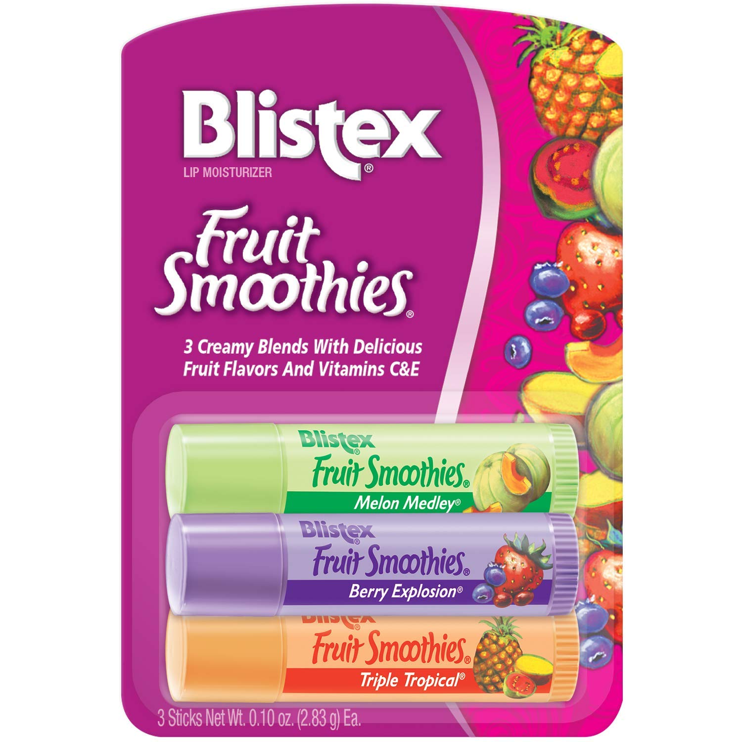 Blistex Fruit Smoothies Lip Balm . Sticks Pack of 12 0.1 oz