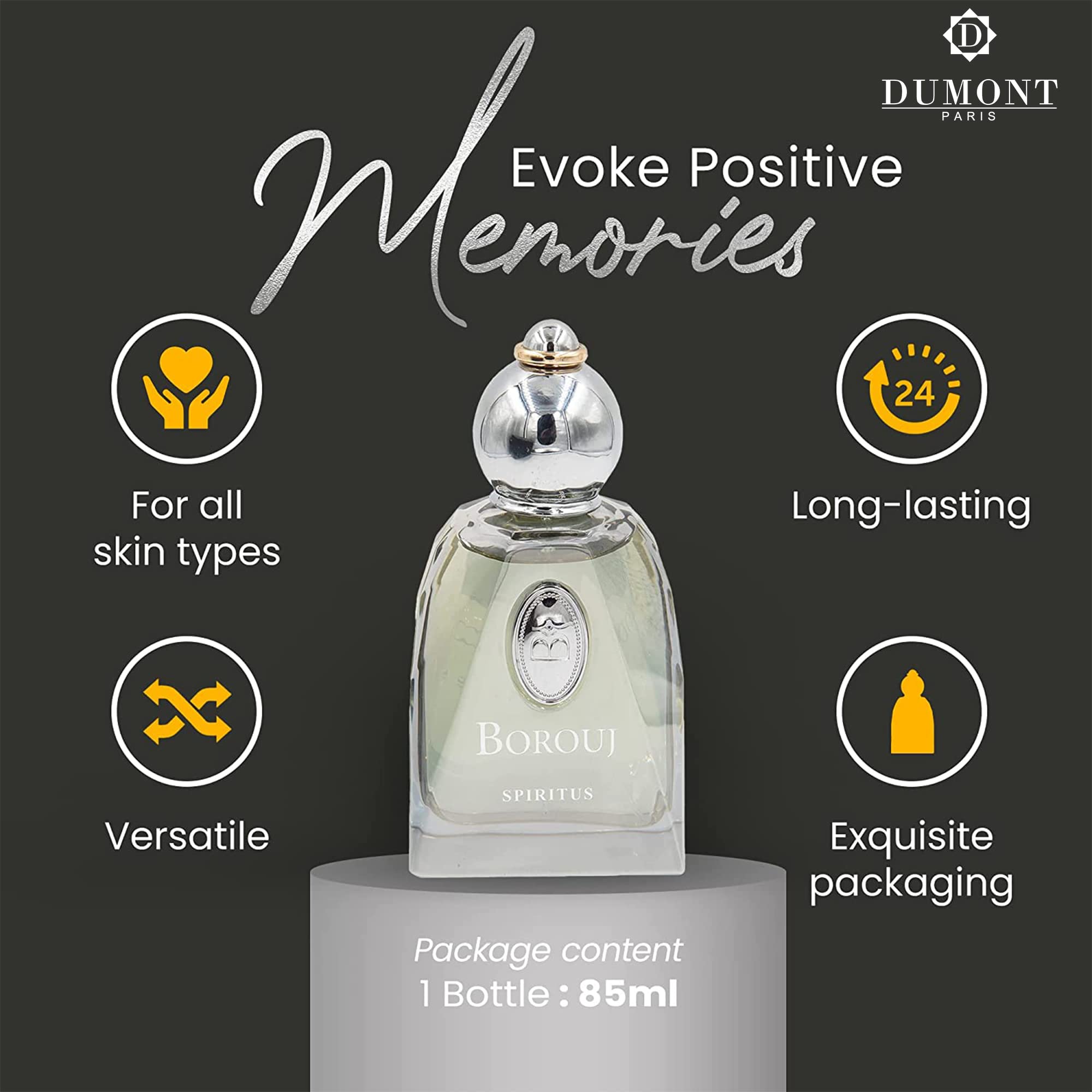 Dumont Borouj Spiritus Unisex Women Cologne Mist Body With Aromatic Floral - Thumbnail 3