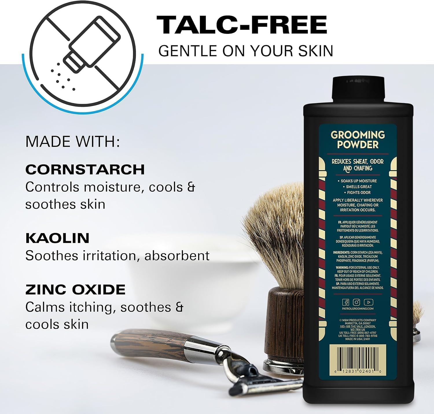 Bump Patrol Barber Pro Grooming Powder Talc Free Hair and Body Powder Protects