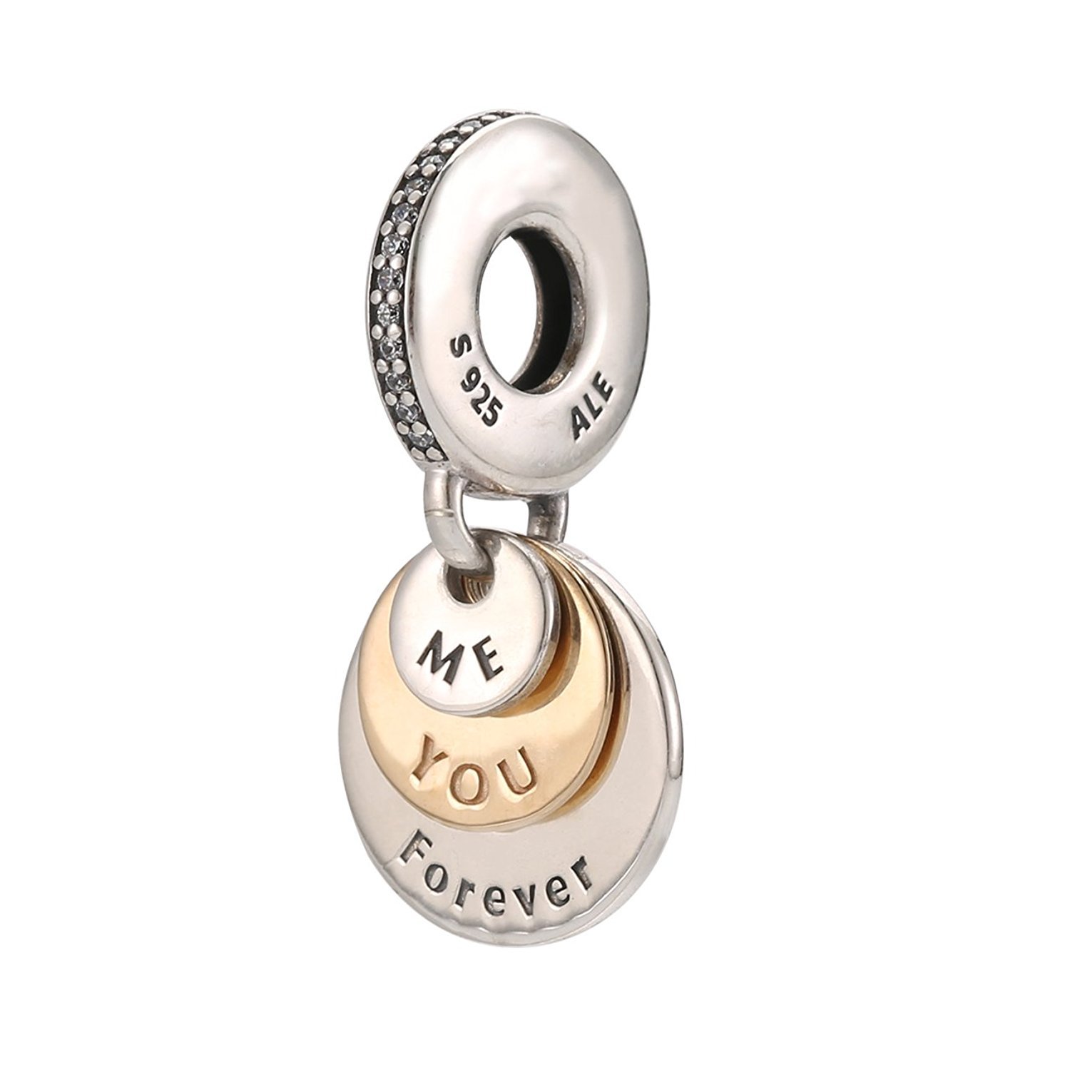 Pandora Engravable You Me Forever Two Tone Pendant Charm Clear Cubic Zirconia