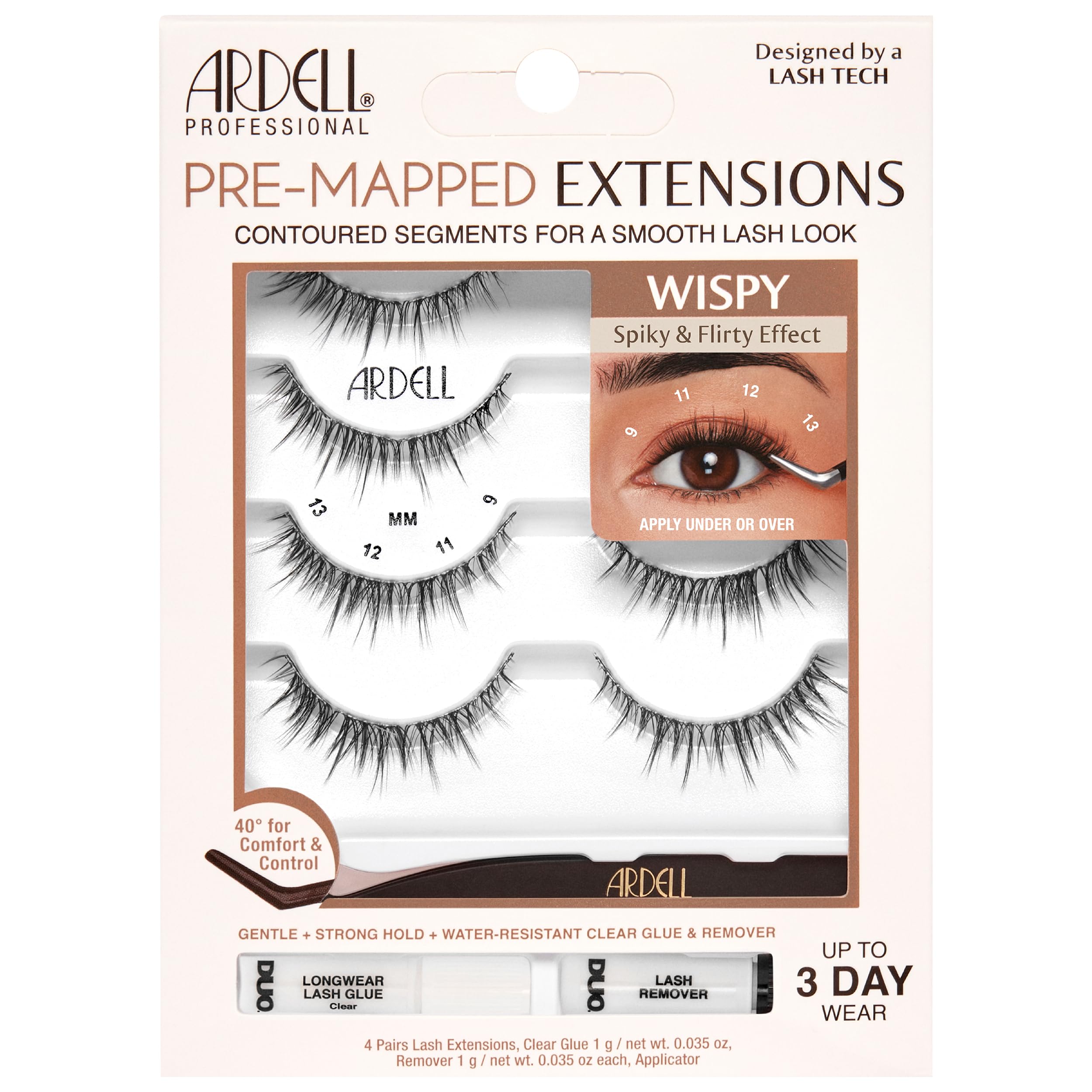Ardell Pre Mapped Eyelash Extensions Kit False Lashes Wispy Reusable Segmented