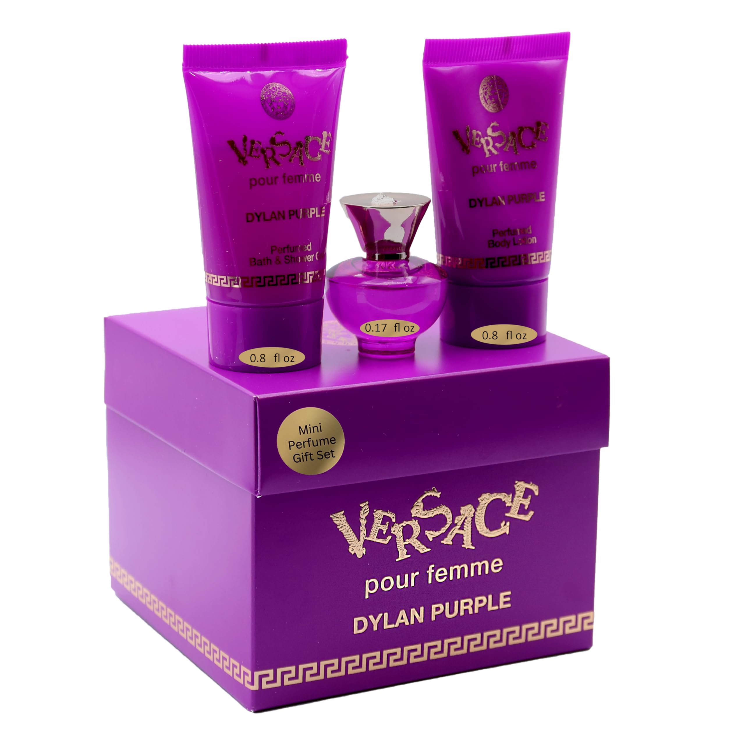[Mini Set] Versace Dylan Purple 3 Piece Set Includes: + Perfumed Bath Shower Gel +
