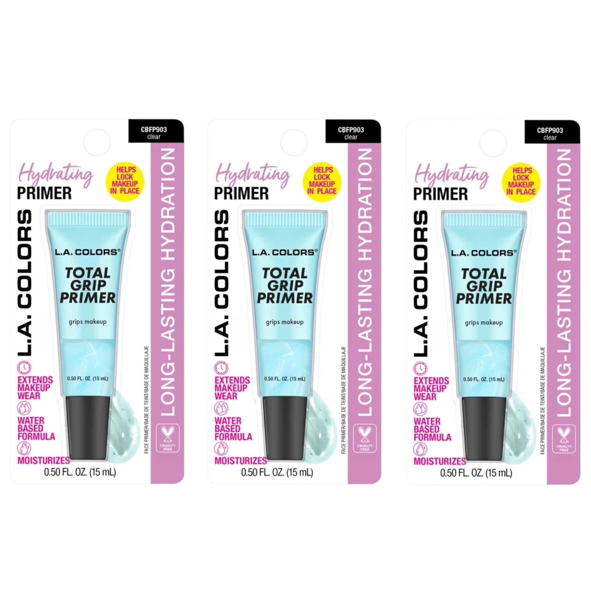 (3-pack) L.A. COLORS Total Blur Primer CBFP903, Smoothing Formula, Pore Minimizing with Sour Cherry Extract, Reduces Fine Lines & Wrinkles, Soft Focus Finish, For Oily & Combination Skin