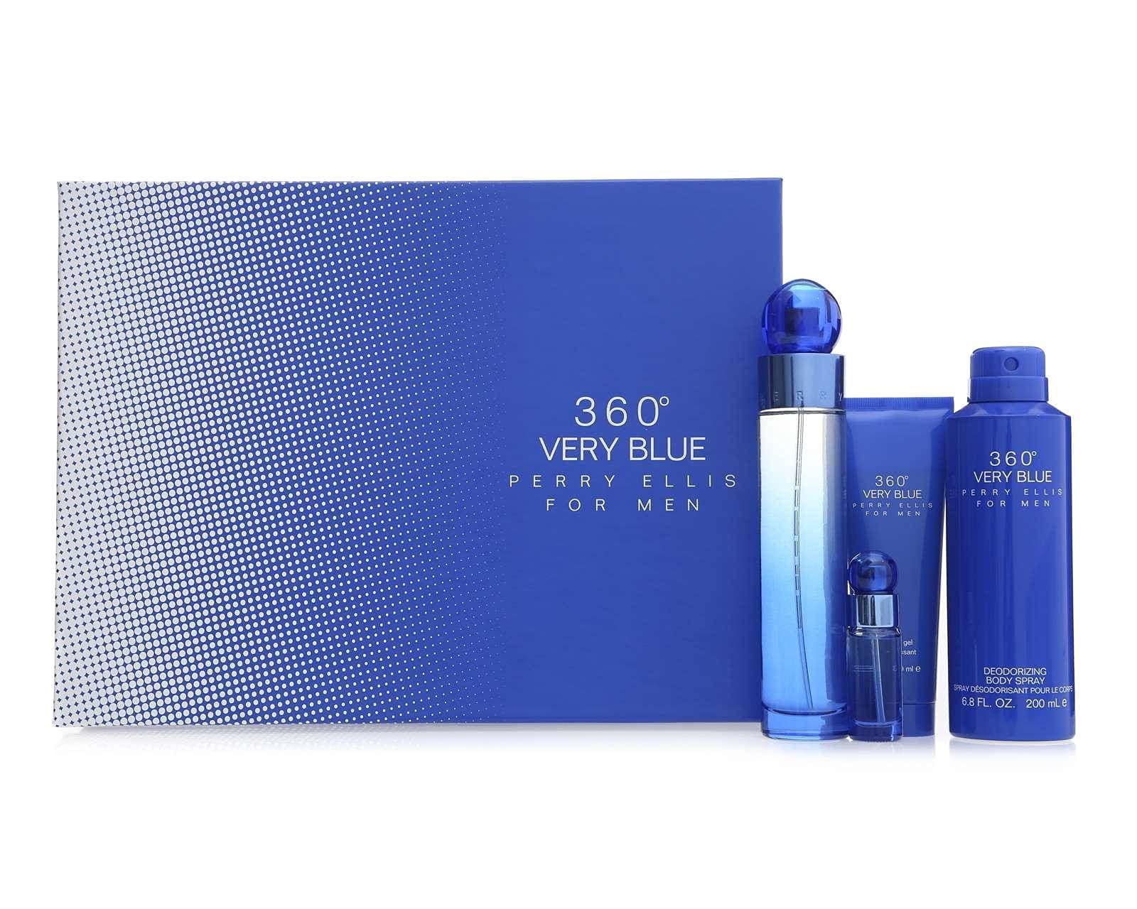 360 VERY BLUE(M)(H/B)4 PC SET(3.4oz edt sp,6.0oz Body Spray,3.0oz Shower Gel,7.5ml edt sp)