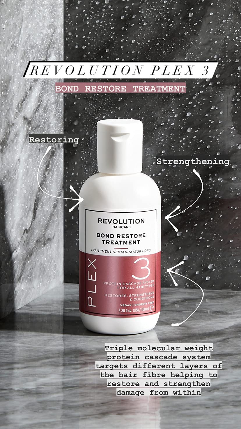 (6-pack) Revolution Haircare Plex 3 Bond Restore Treatment,, White, 100 ml (Pack of 1) (1454933)