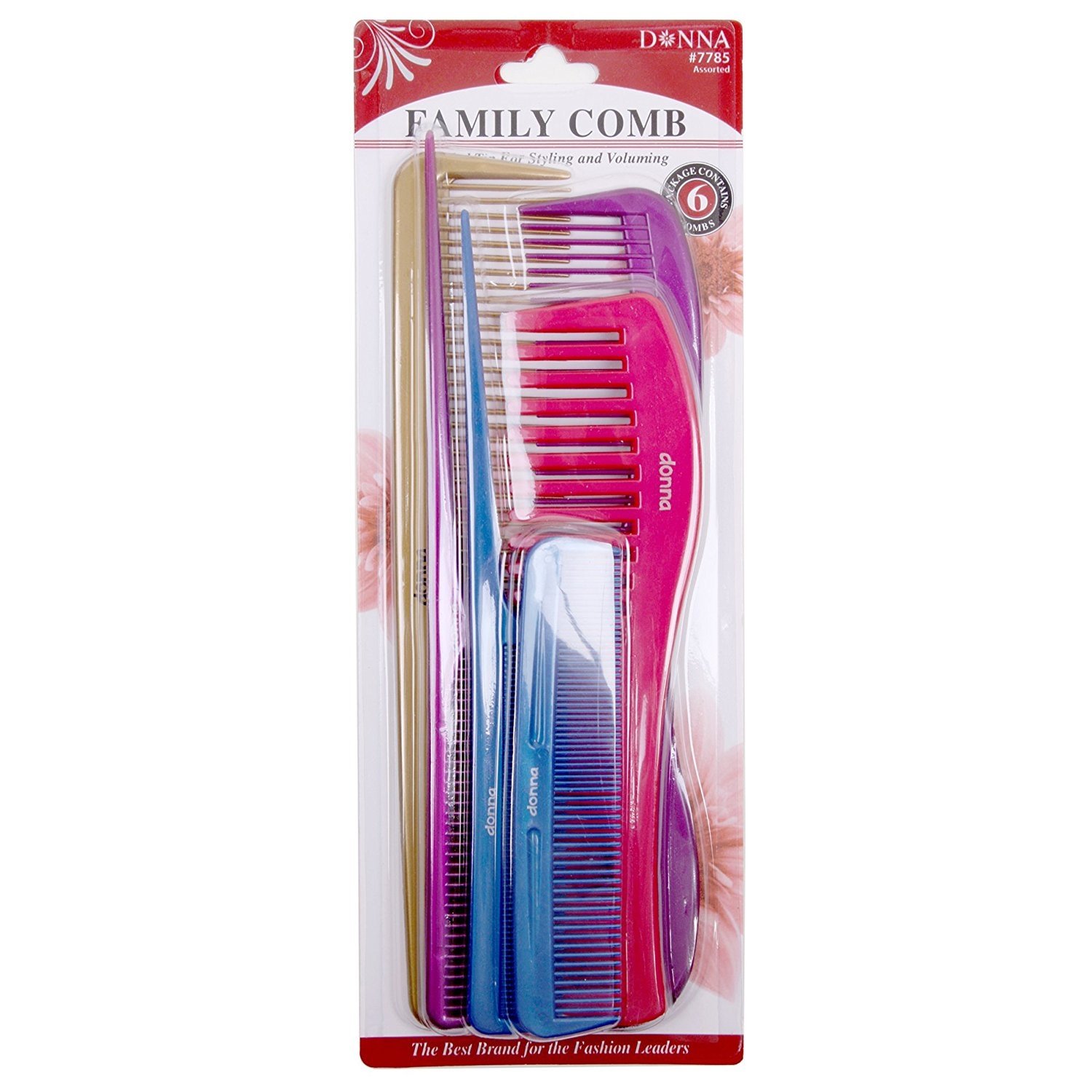 Donna Collection Family Comb Assortment 6 Count Assorted Colors