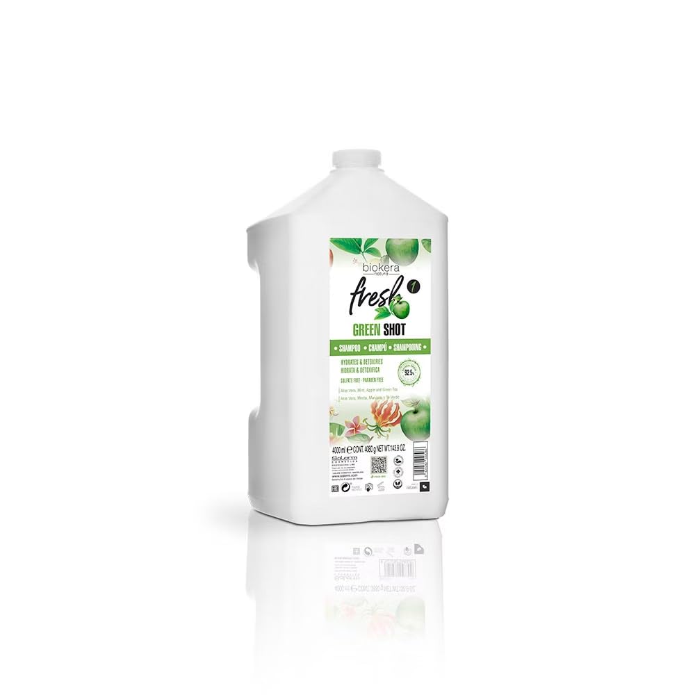 Salerm Biokera Fresh Green Shot Shampoo Hydrating and Detoxifying Cleanser for