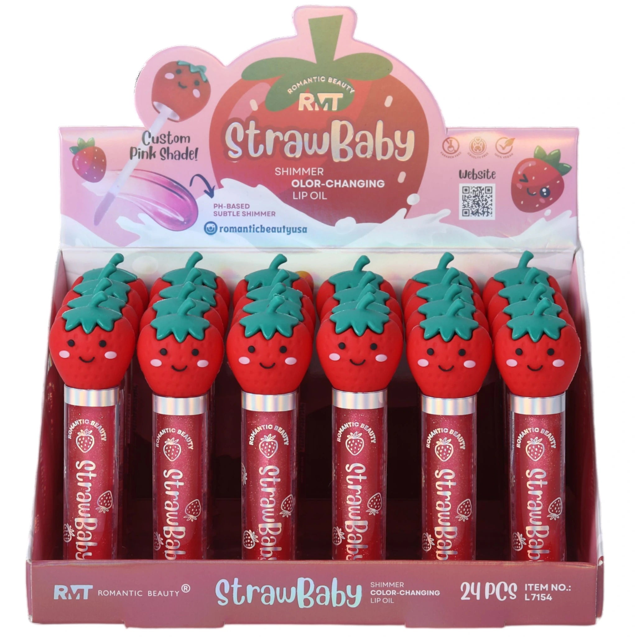 (24-pack) Romantic Beauty Strawbaby Shimmer Lip Oil