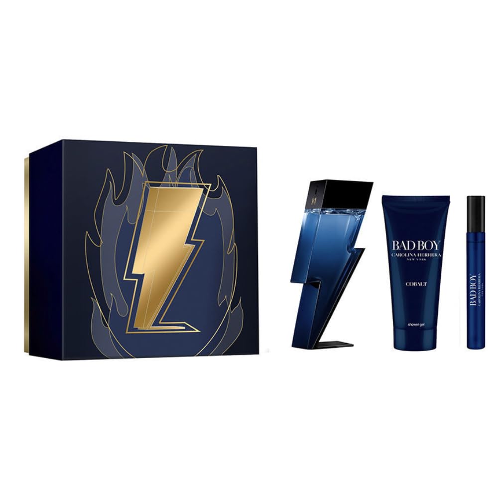 CAROLINA HERRERA BAD BOY COBALT ELECTRIQUE(M)(H/B)3PC SET(3.4oz edp sp,3.4oz Shower Gel,10ML edp sp)