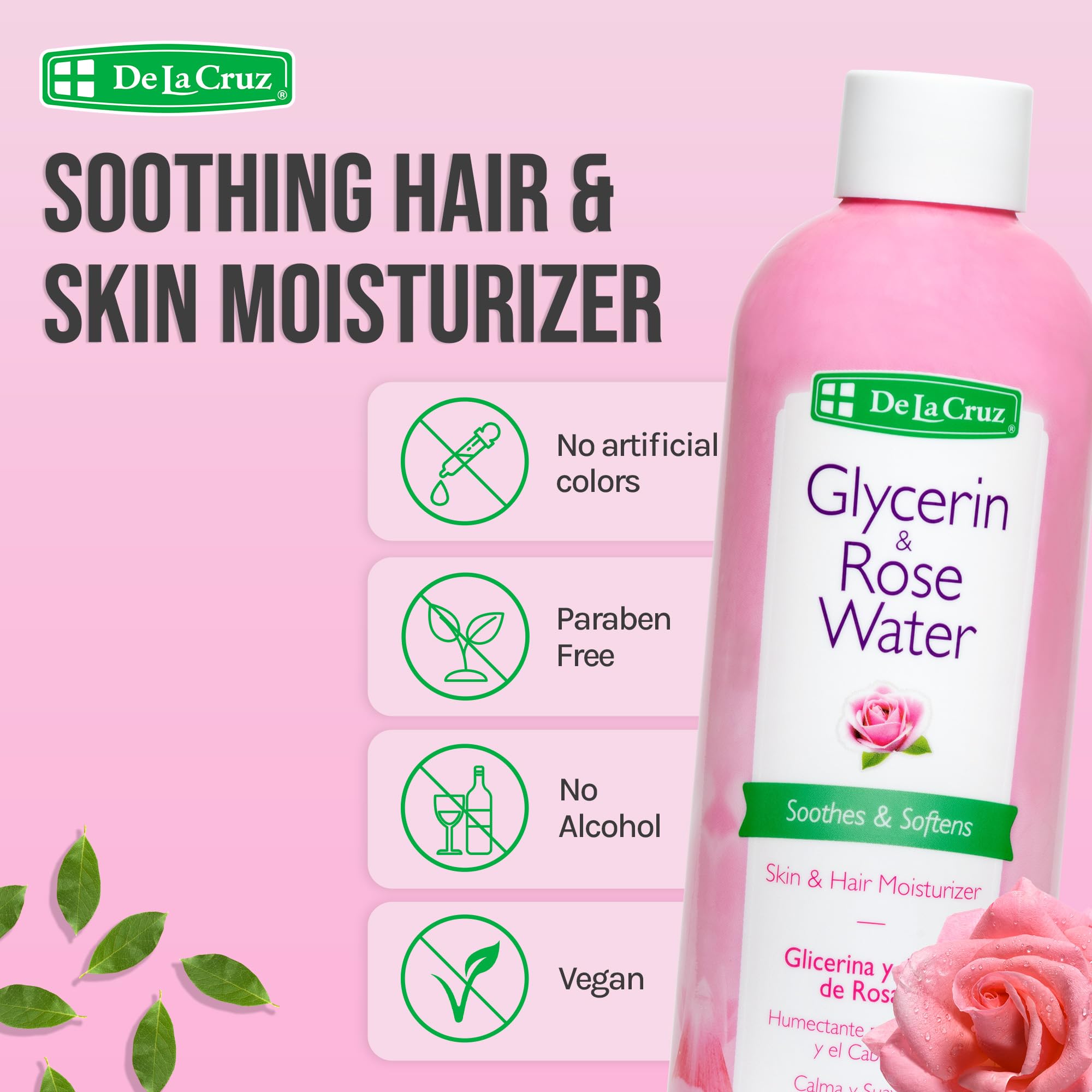 De la Cruz Rose Water and Glycerin for Face Rosewater Facial Toner and
