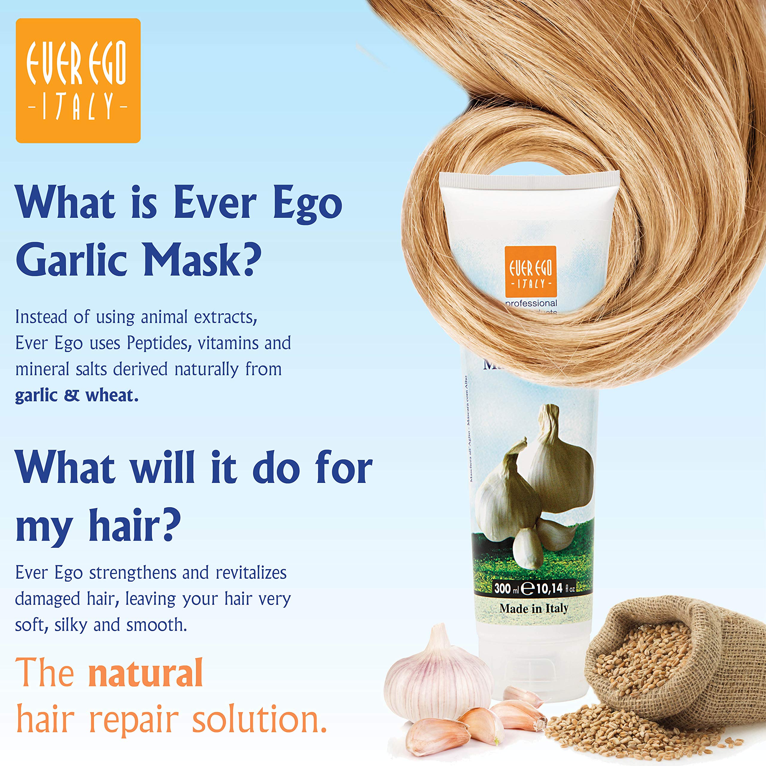 Ever Ego Italy Garlic Mask for Damaged Bleached or Colored Hair | Repairing and