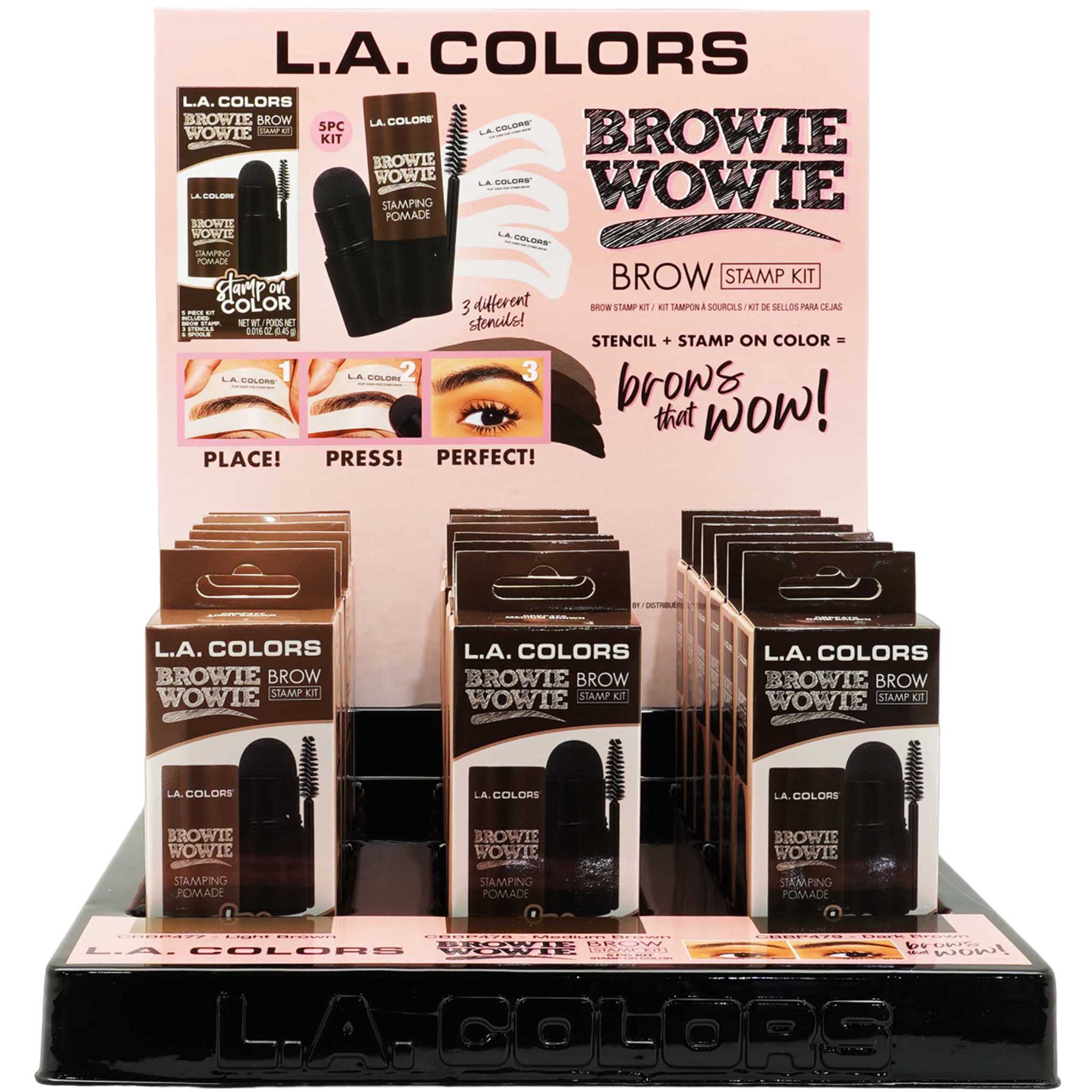 (18-pack) L.A. COLORS Browie Wowie Brow Stamp Kit, Light Brown (Boxed) CBBP477