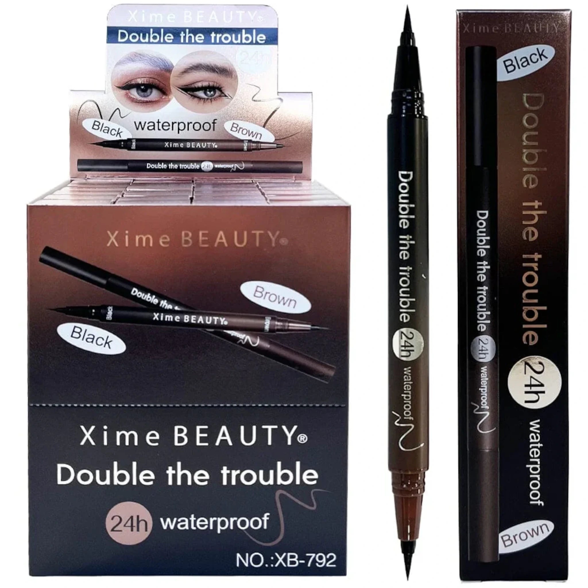 (24-pack) XIME BEAUTY - Double The Trouble Black & Brown Duel Ended Liquid Liner