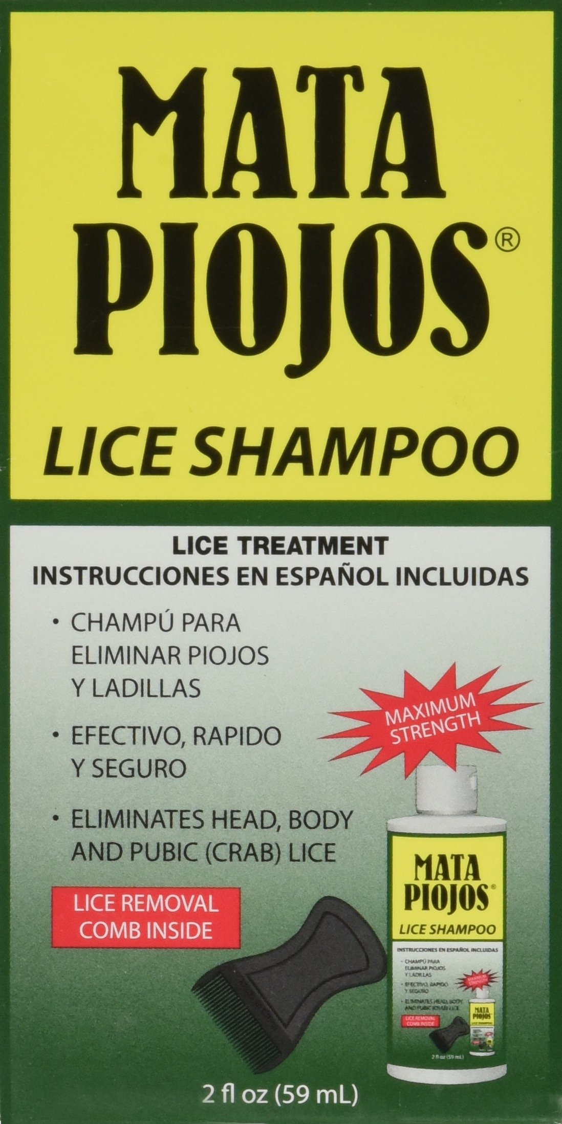 Mata Piojos Lice and Nit Treatment Shampoo for Kids and Adults 2 Fl Oz Bottle