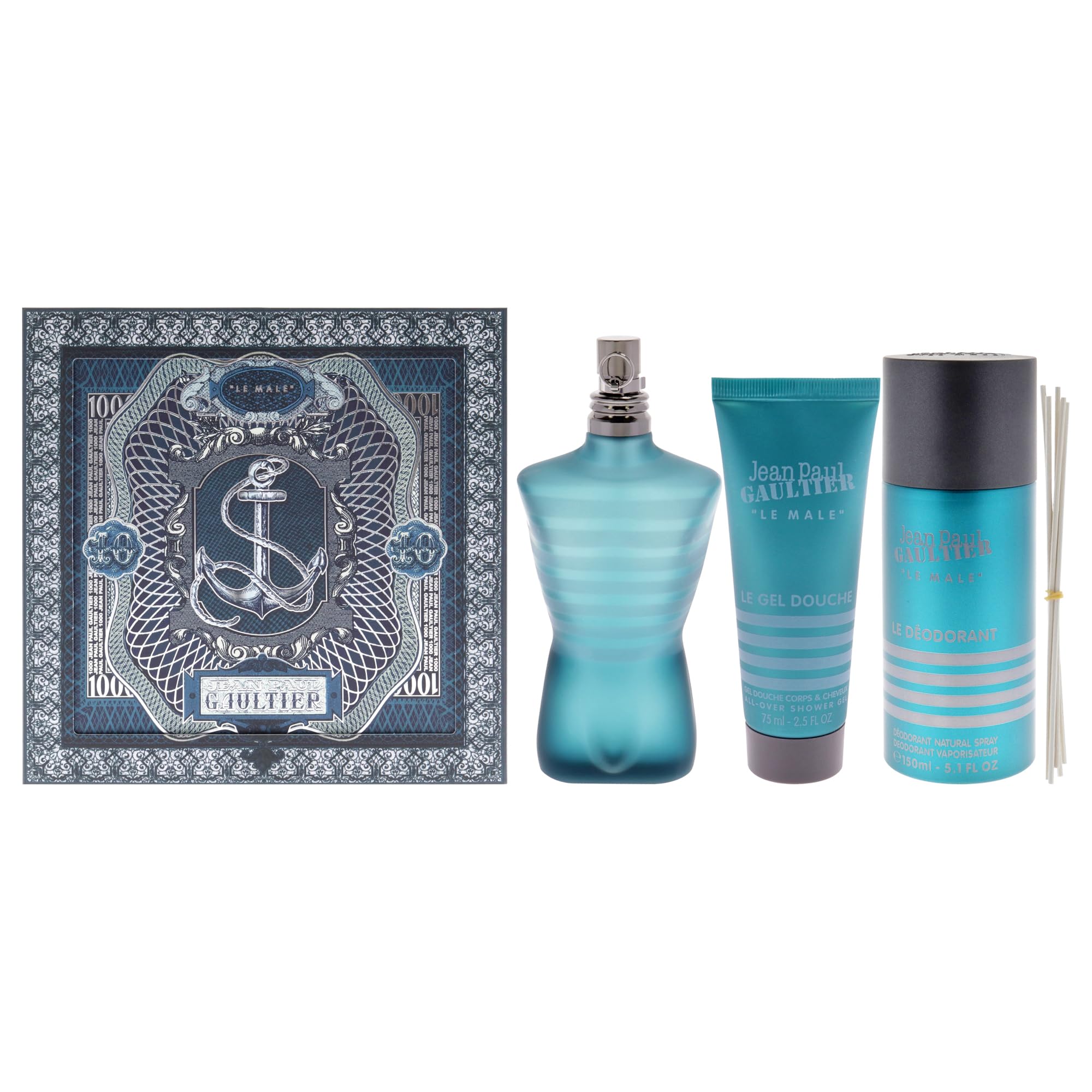 [Set] Le Male By Jean Paul Gaultier 3 Pc Shower Gel Deodorant For Men EDT 4.2 oz