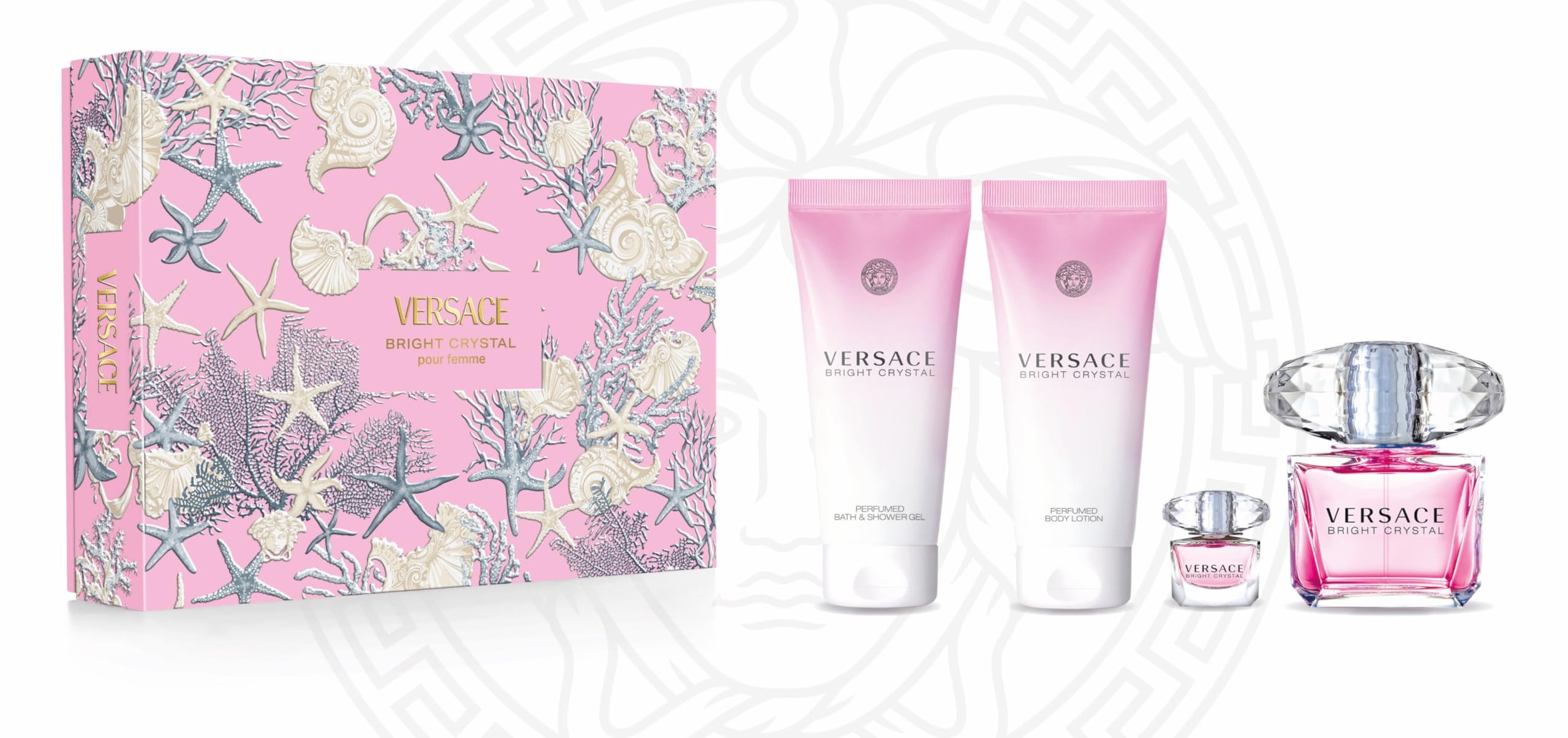 [Set] Versace Bright Crystal 4 Piece Shower Gel Body Lotion For Women EDT 5 ml (3 oz)