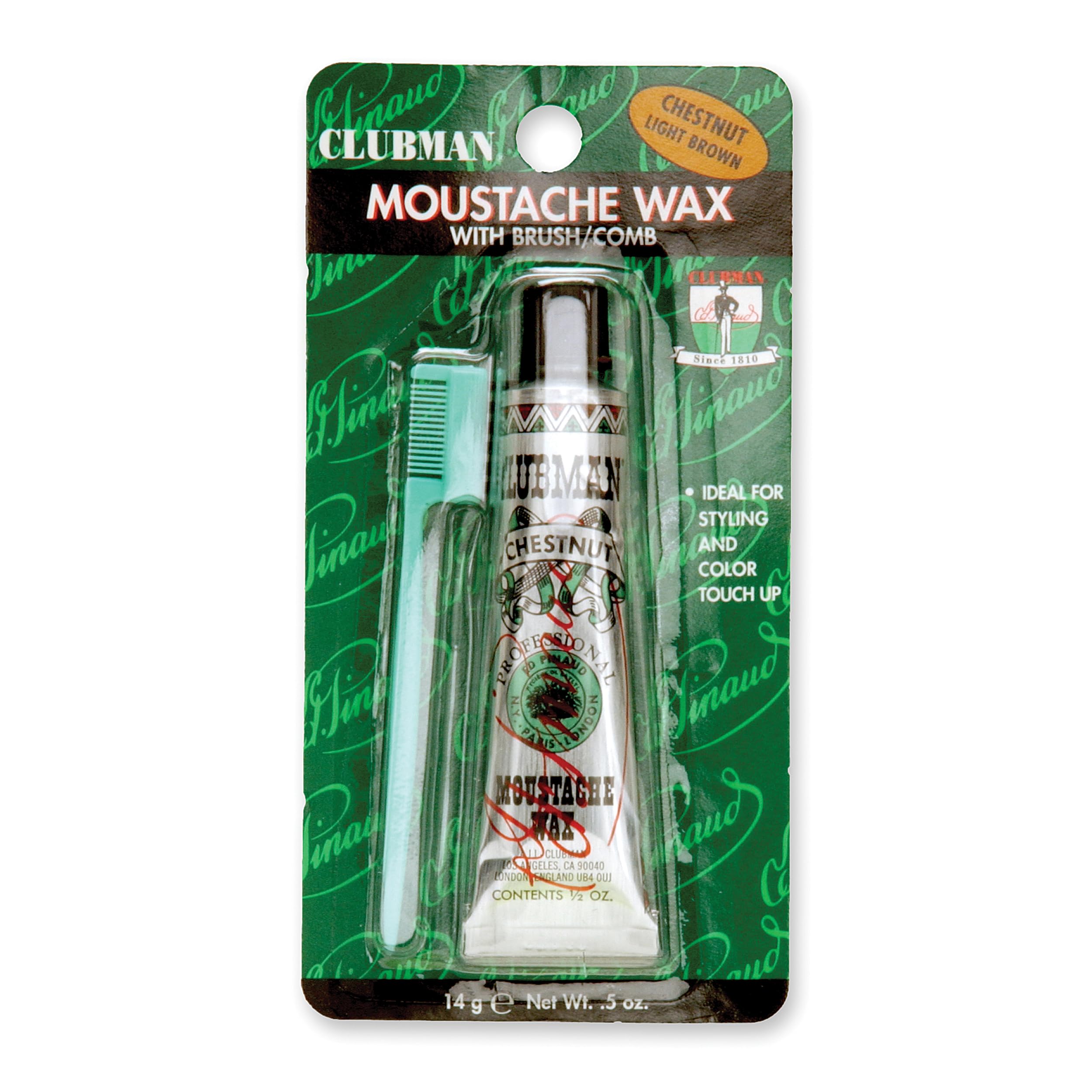 Clubman Mustache Wax Chestnut Light Brown Strong Hold Moustache Wax With