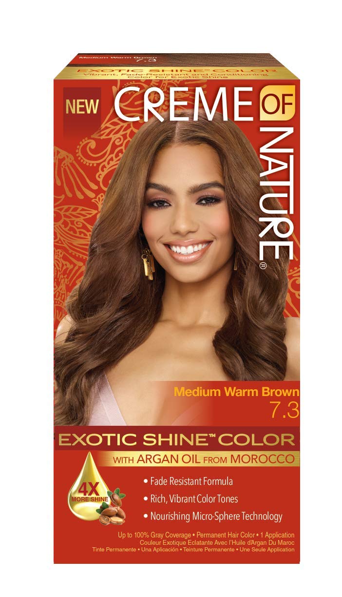 Exotic Shine Hair Color By Creme of Nature 7.3 Medium Warm Brown With Argan Oil
