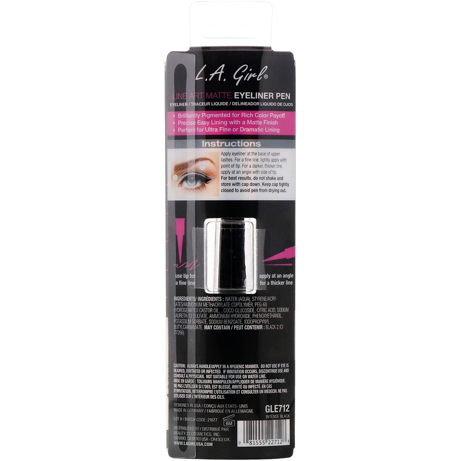 (24-pack) L.A. Girl Line Art Matte Eyeliner, Intense Black GLE712