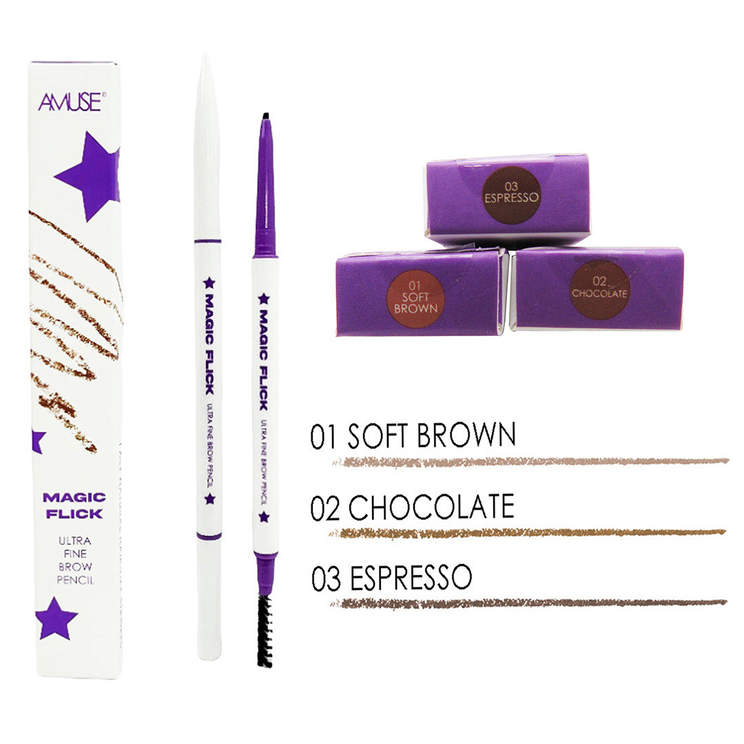 (12-pack) Amuse Magic Flick - Ultra Fine Brow Pencil Assorted