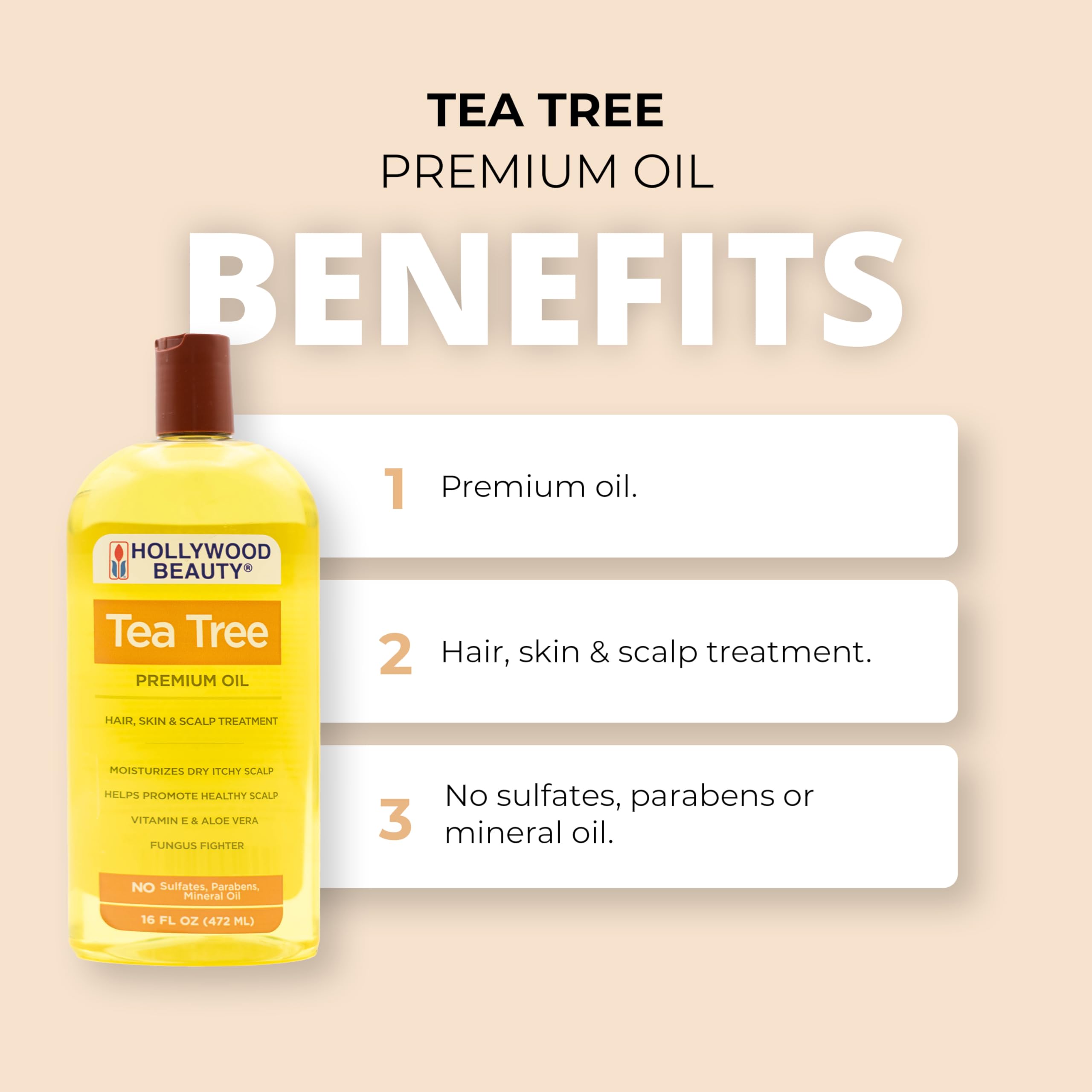 Hollywood Beauty Tea Tree Oil for Hair Scalp and Skin 16 Fl Oz Moisturizes Dry