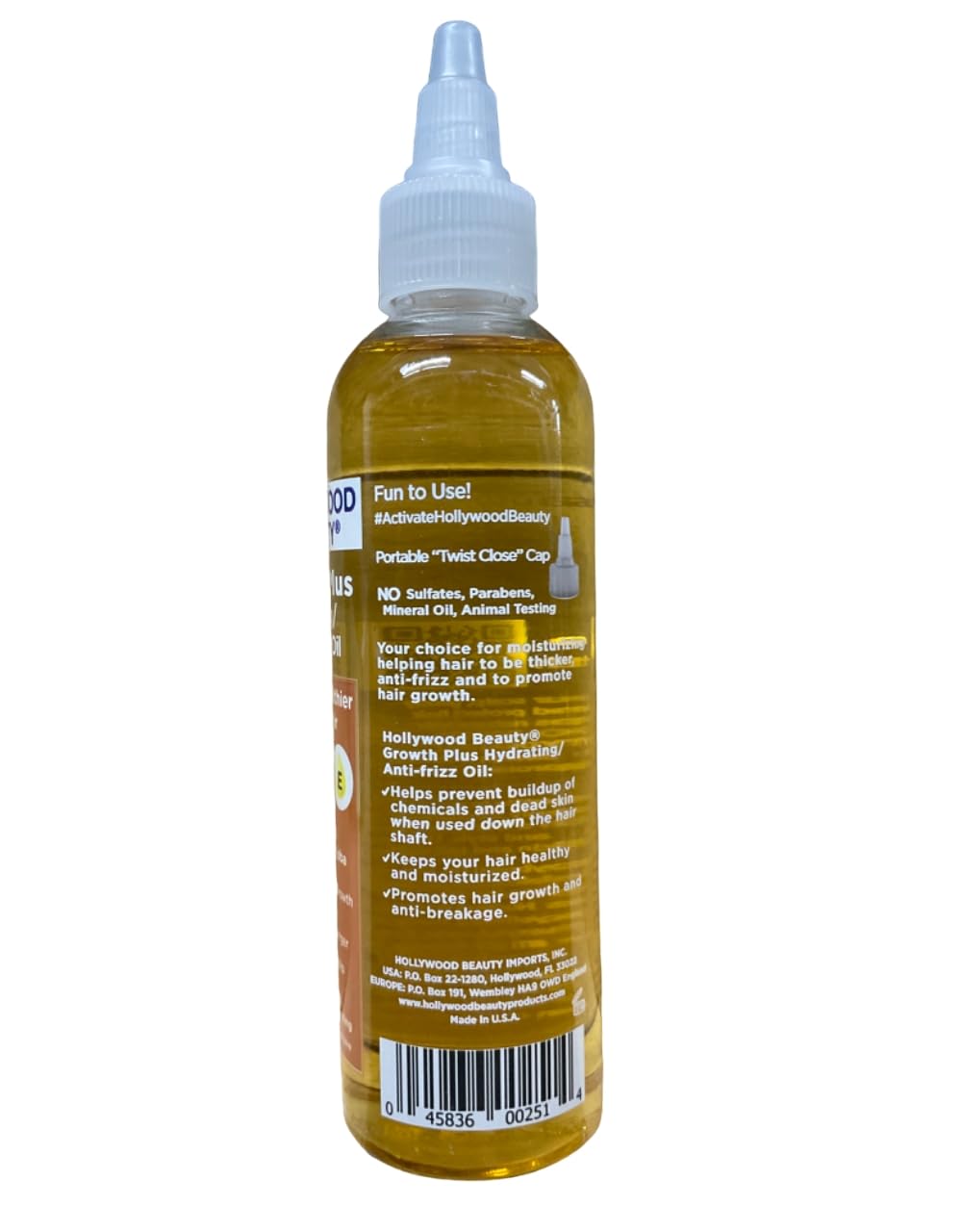 Hollywood Beauty Growth+: Hydrating/anti Frizz Oil With Jojoba 4 oz