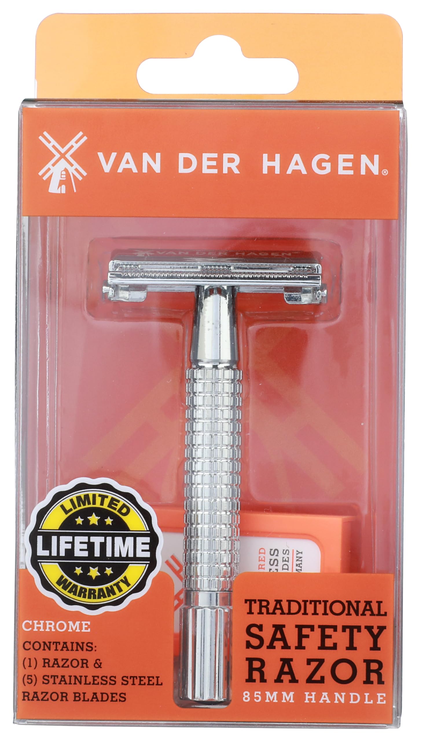 Van Der Hagen® Men’s Traditional Safety Razor Kit for A Close Shave In Chrome