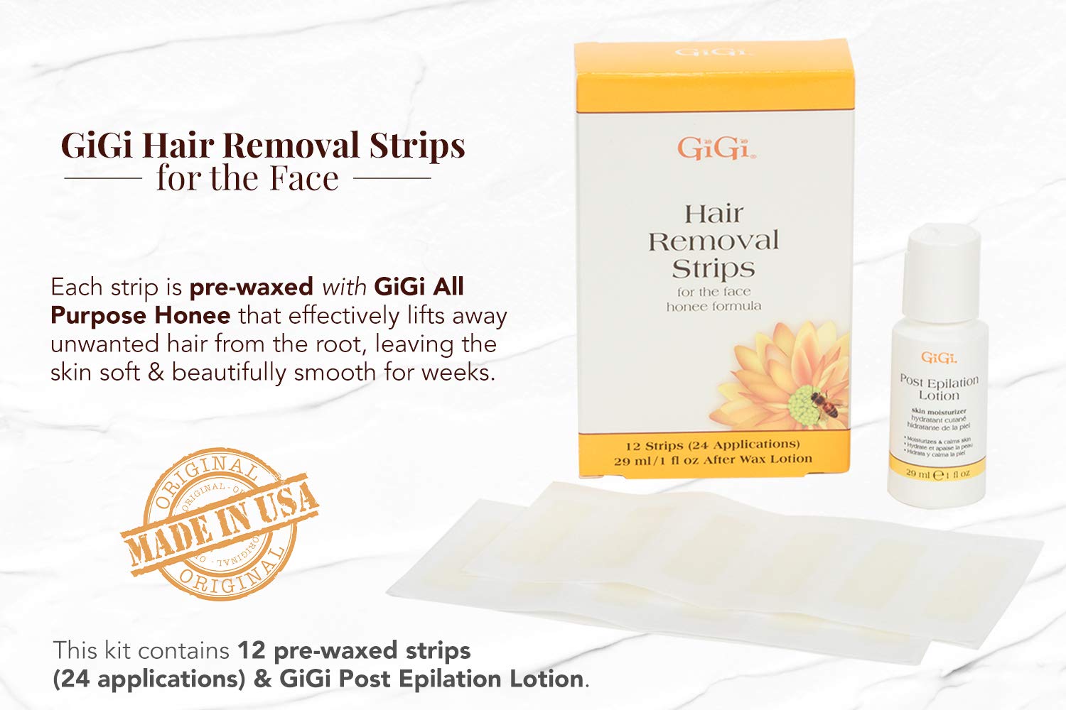Gigi Wax Strips for Hair Removal 12 Facial Wax Strips With Post Epilation