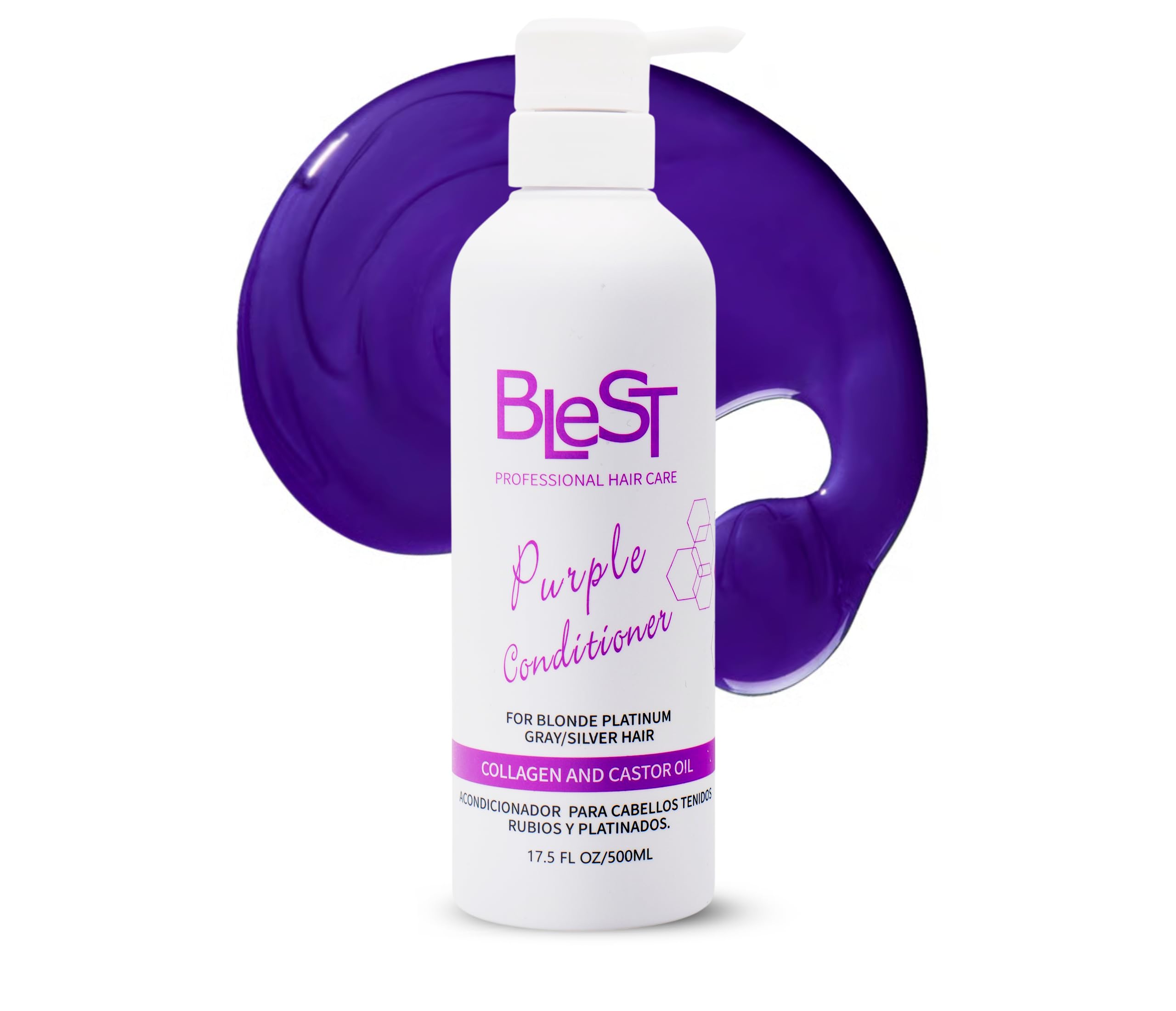 (6-pack) BLEST PROFESSIONAL HAIR CARE Purple Hair Conditioner with Collagen & Castor Oil – Nourishing Hair Care for Blonde, Platinum & Silver Color Treated Hair – 500 ml