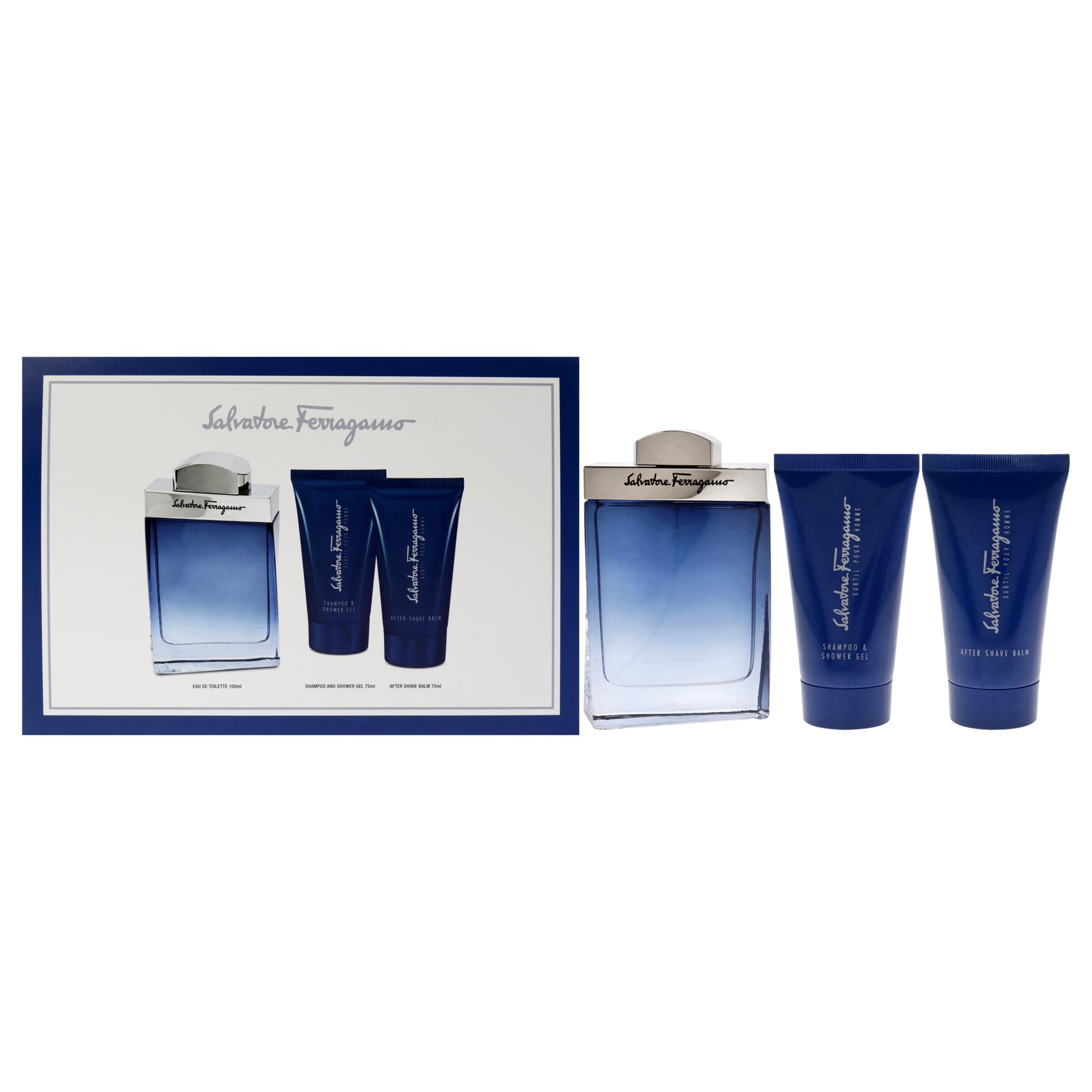 SALVATORE FERRAGAMO SUBTIL(M)(H/B)(LI FREE)3PC SET(3.4oz edt sp,2.5oz Shampoo&S/G,2.5oz A/S Balm)