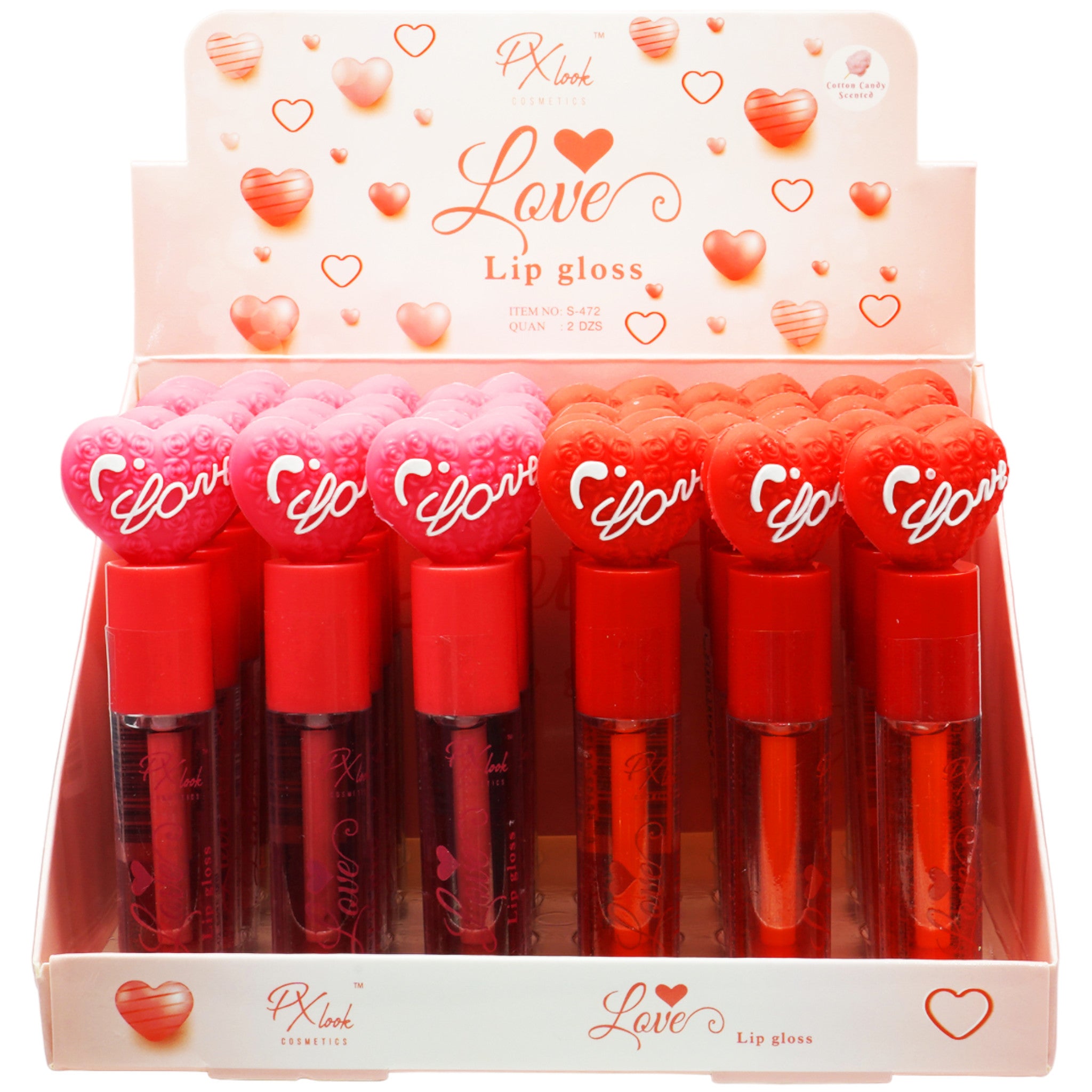 (24-pack) Love Lip Gloss by Prolux Cosmetics for Glossy Shine with Cotton Candy Scent