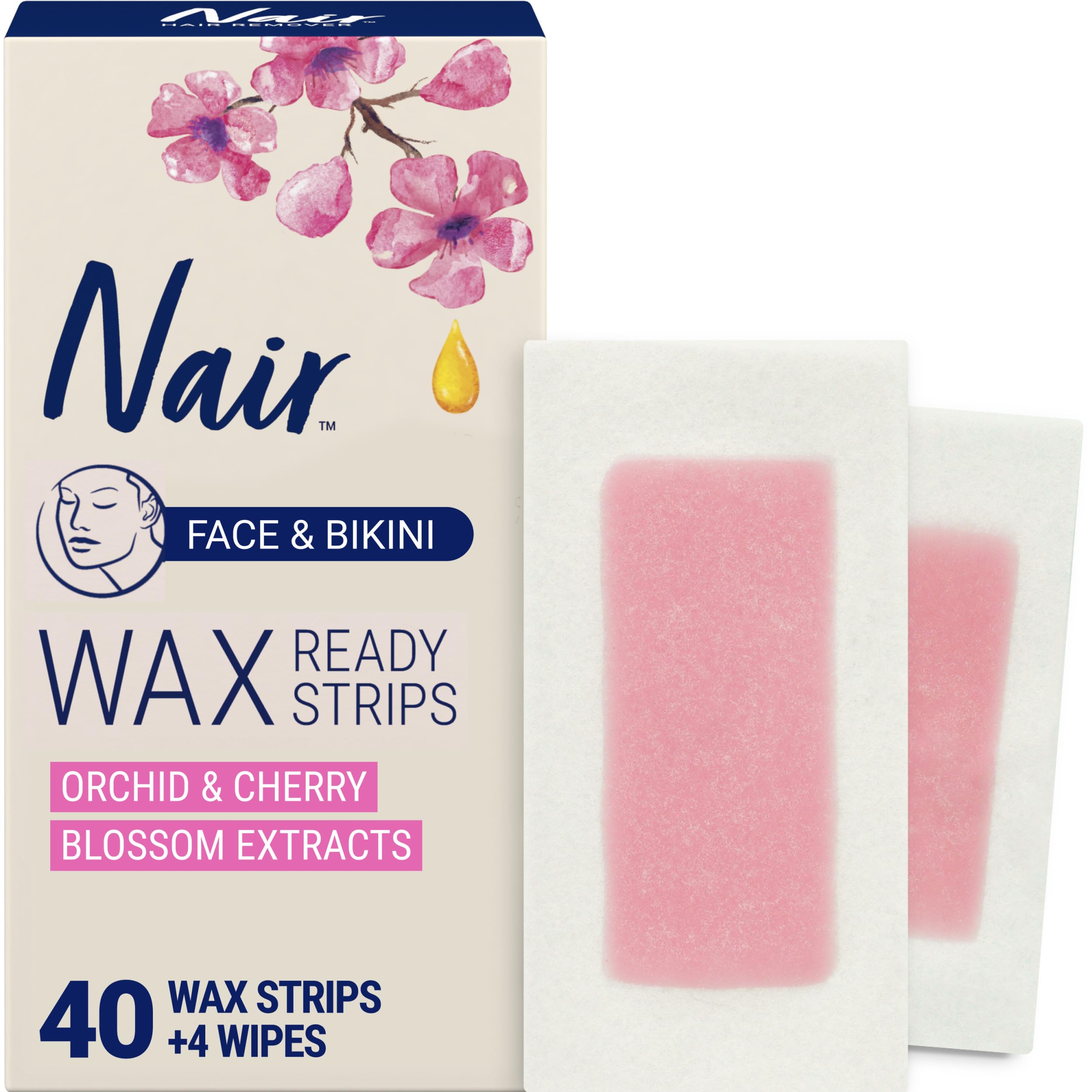 Nair Wax Ready Strips Face and Bikini Hair Removal Wax Strips Plus 4 Post Wipes
