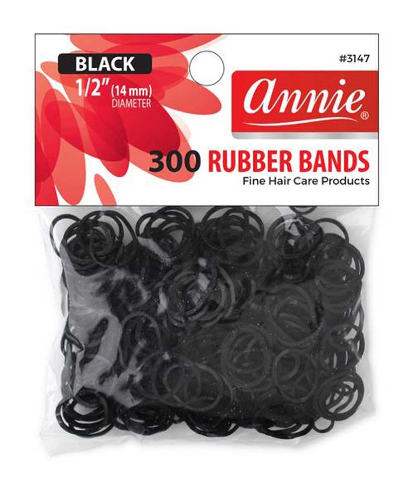 Annie Rubber Bands 14mm 300 Count Black Elastic Hair Ties for Braids Ponytails