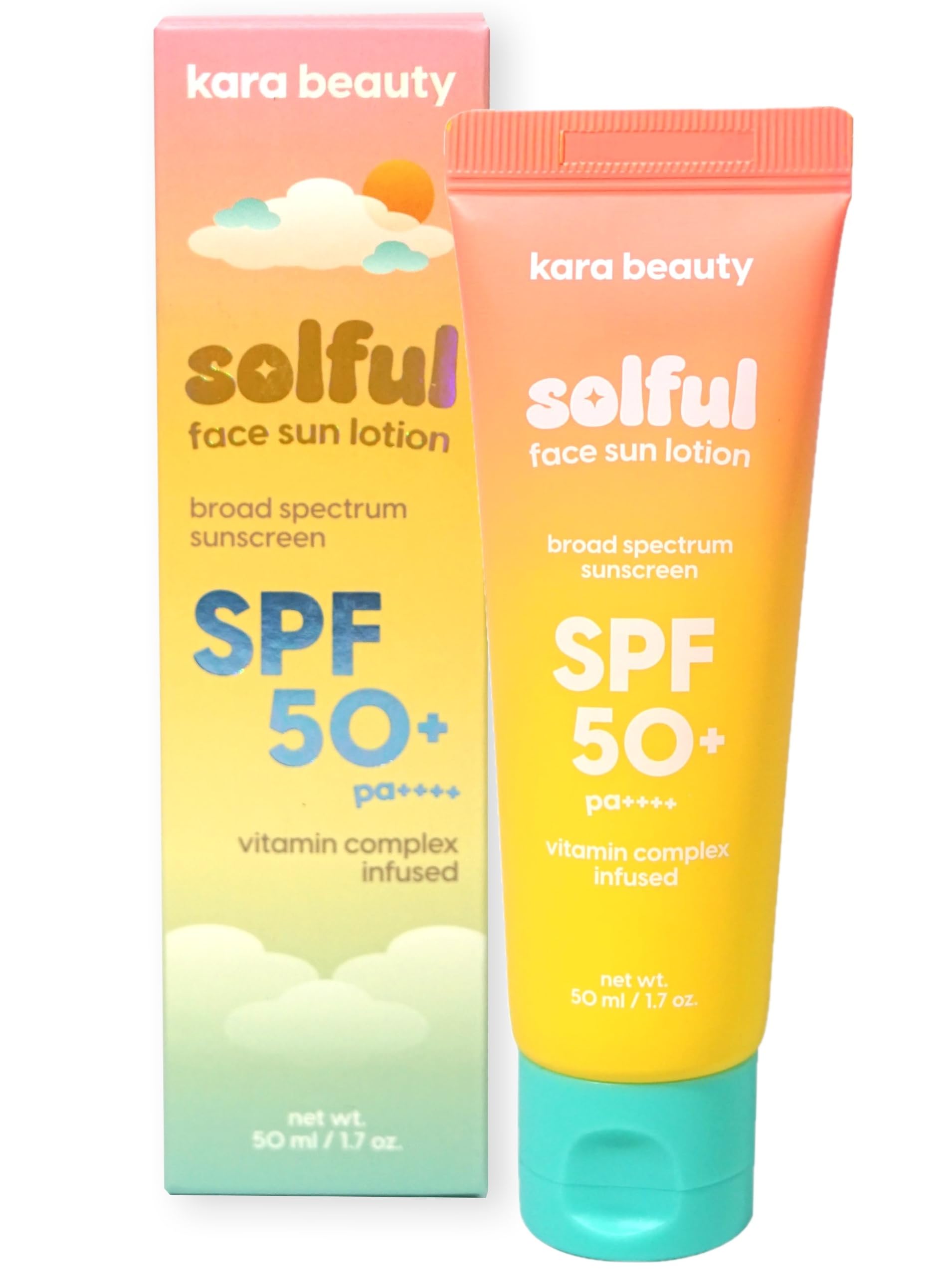 (6-pack) Kara Beauty SOLFUL Face Sun Lotion SPF 50+ PA++++ Korean Moisurizing Facial Sunscreen, No White Cast 1.7oz