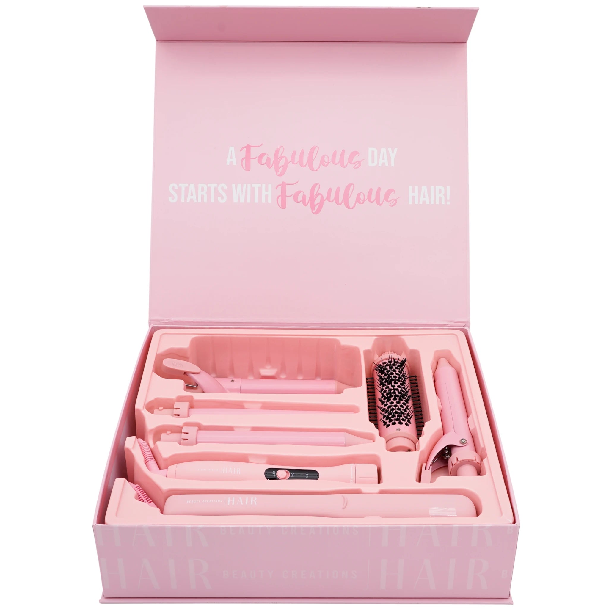 (1) Beauty Creations - 5 in 1 Multitasker Hair Styling Set, Wand and Straightening Iron, Pink