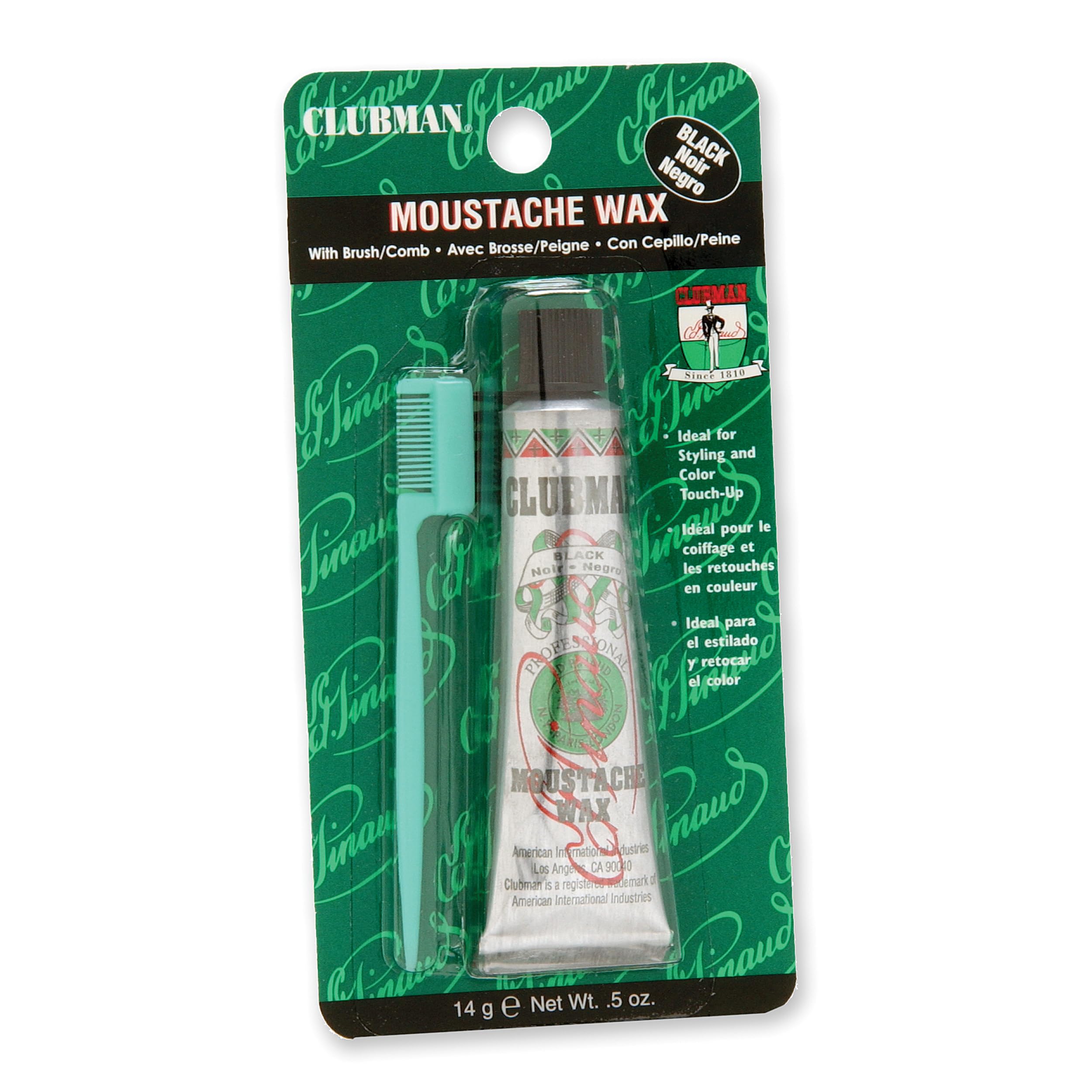 Clubman Mustache Wax Black Strong Hold Moustache Wax for Styling Includes Brush