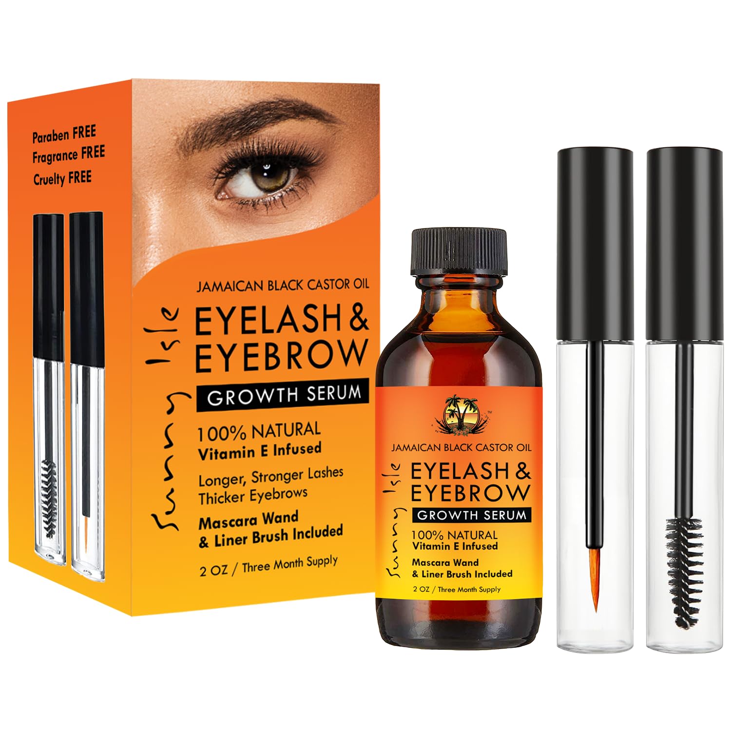 Sunny Isle Jamaican Black Castor Oil Eyelash Eyebrow Growth Serum 2 oz