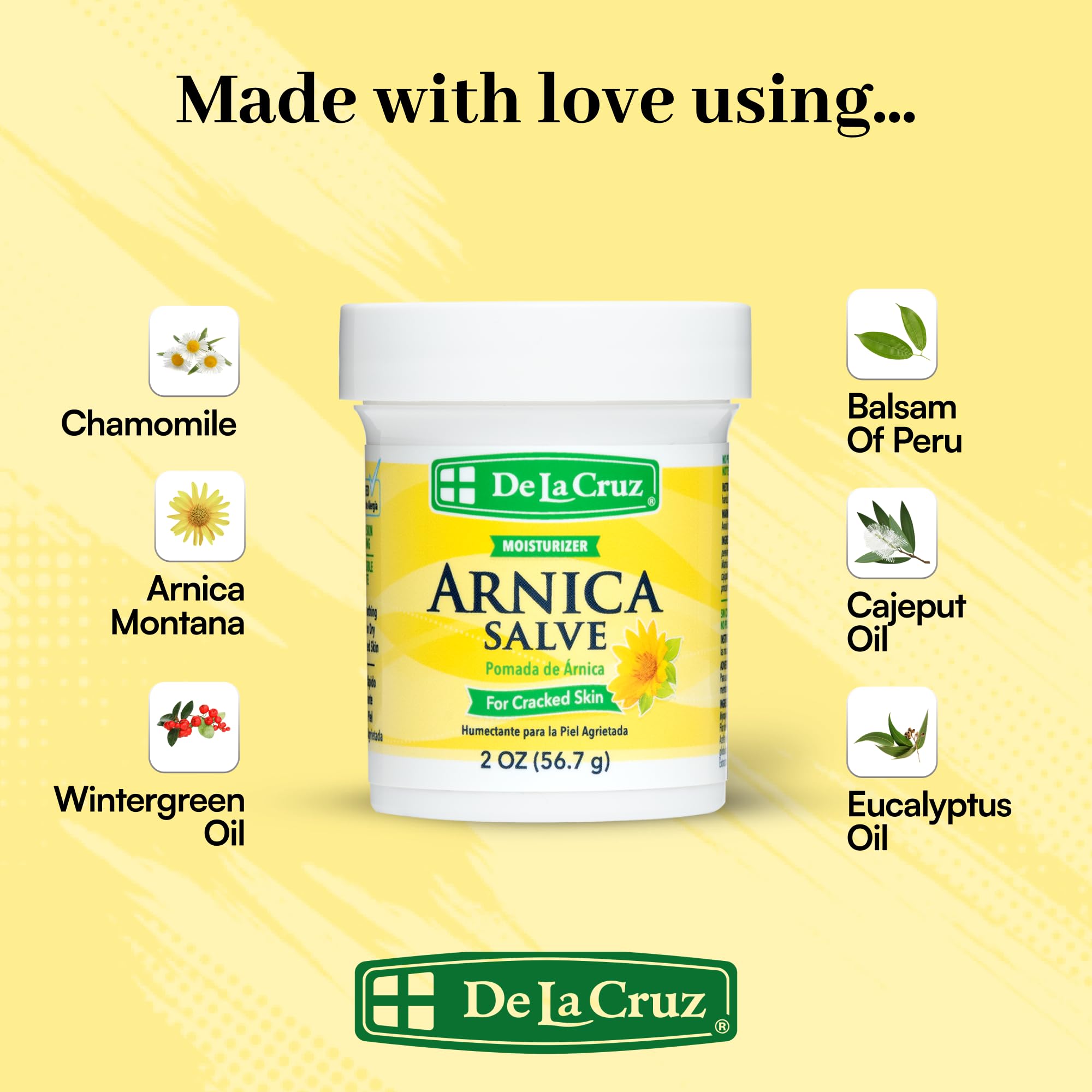 De la Cruz Arnica Salve Foot Cream for Dry Cracked Heels and Feet Moisturizing