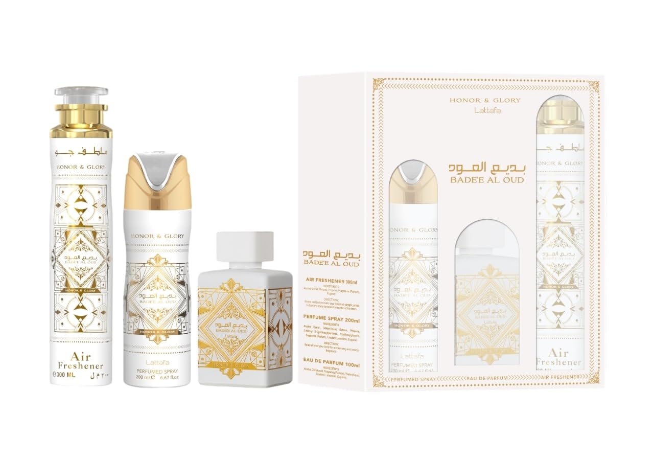 Lattafa Badee Al Oud Honor Glory 3.4 M+ 6.8 Deo + 10.0 Air Freshener United