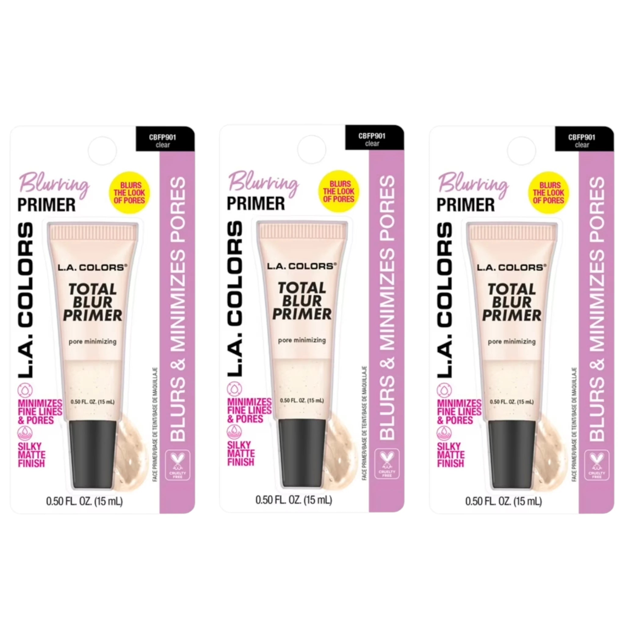 (3-pack) L.A. COLORS Total Blur Primer CBFP901, Hydrating Formula with Glycerin and Botanical Extracts, Refreshes and Extends Makeup Wear, All Skin Types