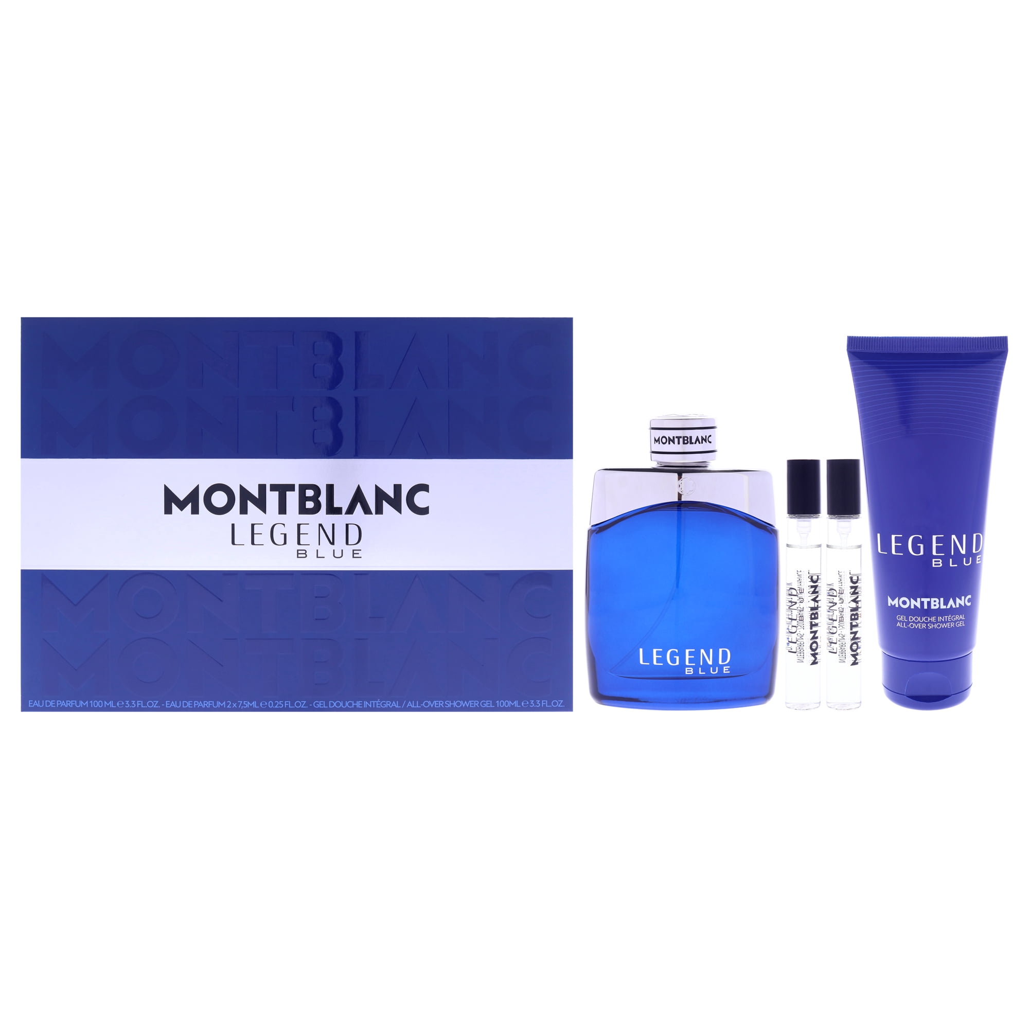MONT BLANC LEGEND BLUE(M)(H/B)4PC SET(3.3oz edp sp,3.3oz All Over Shower Gel,2x7.5ml edp sp)