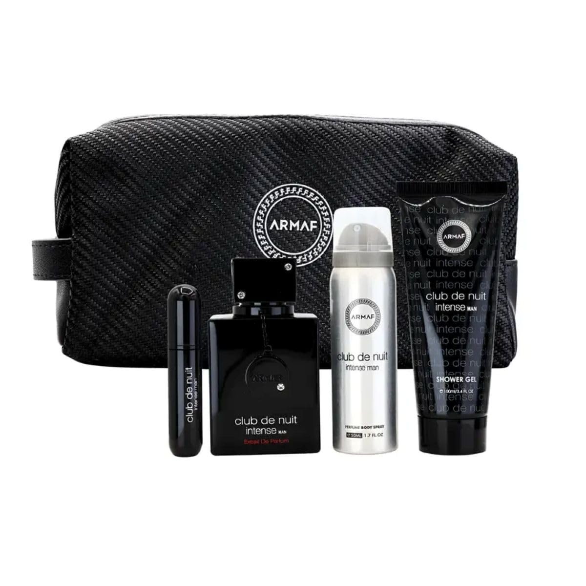 MS-ARMAF CDN CLUB DE NUIT INTENSE 2.37 EXTRAIT DE PARFUM /3.4 S GEL//1.7 BDY SPR /7ML REFILL/TOILETRY BAG- 5PC - 312856