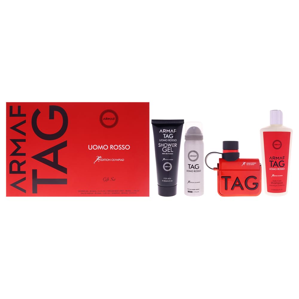 Armaf Tag Uomo Rosso +3.4bl+1.7deo+8.4shampoo For Men EDP Spray 3.4 oz