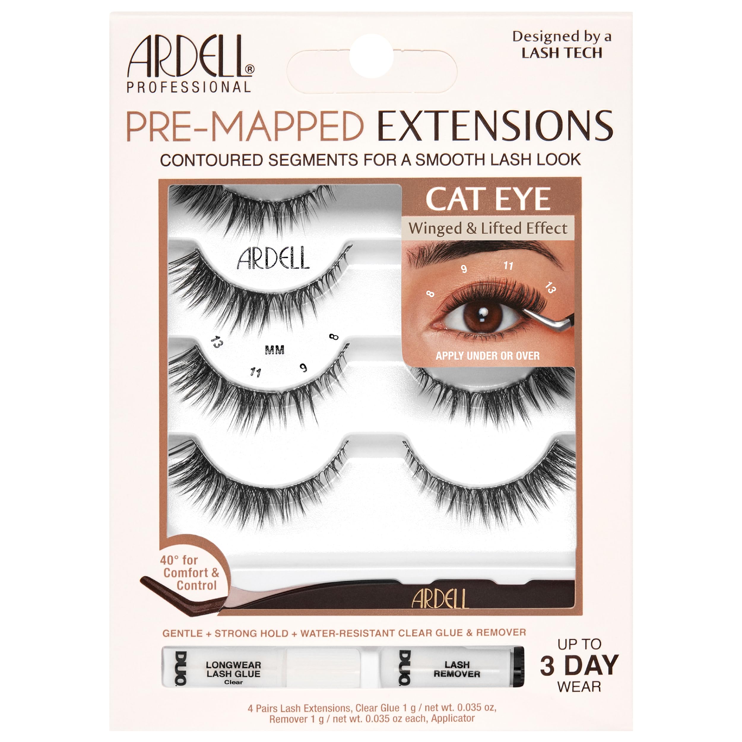 Ardell Pre Mapped Eyelash Extensions Kit False Lashes Cat Eye Reusable