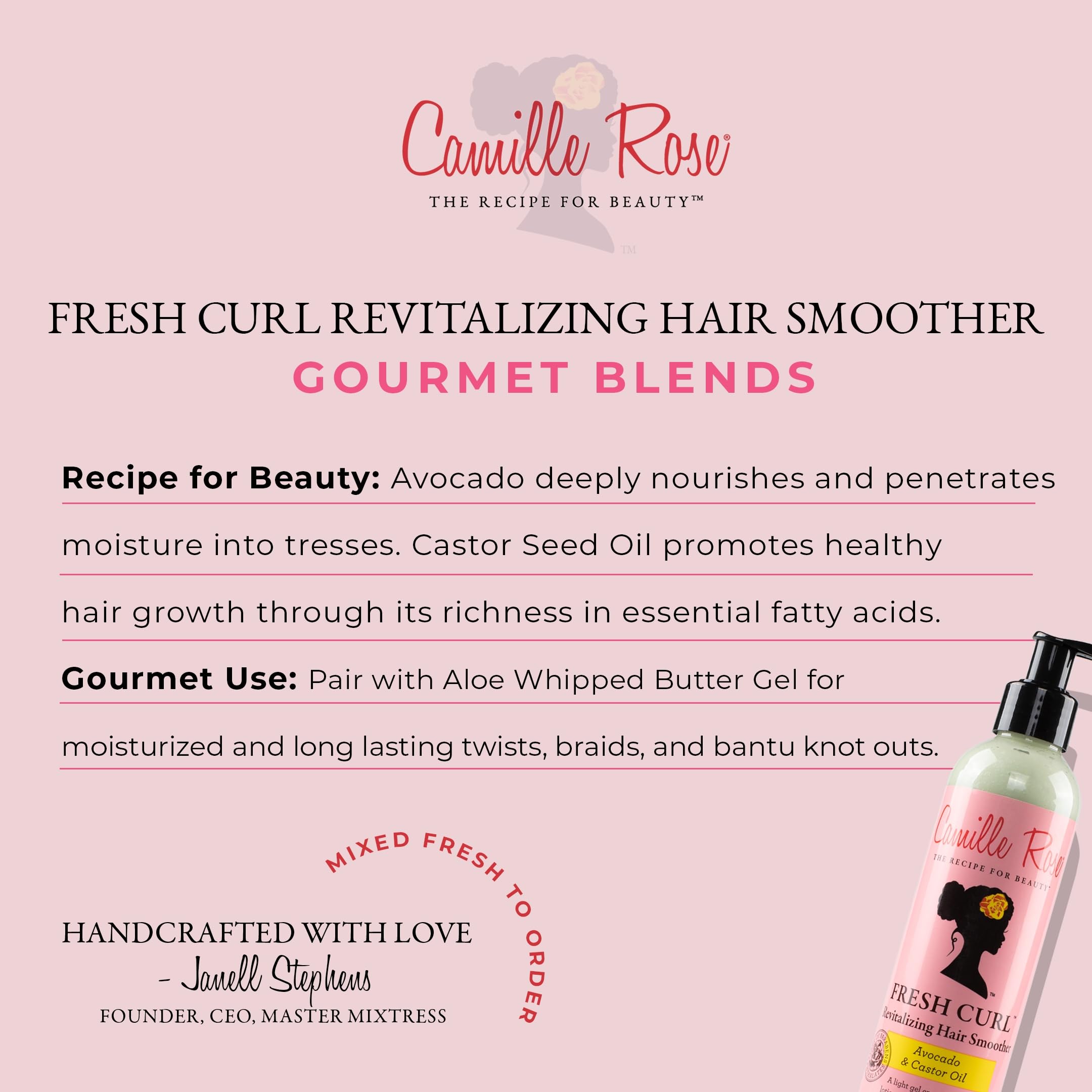 Camille Rose Fresh Curl Cream Revitalizing Hair Smoother Detangler With Avocado