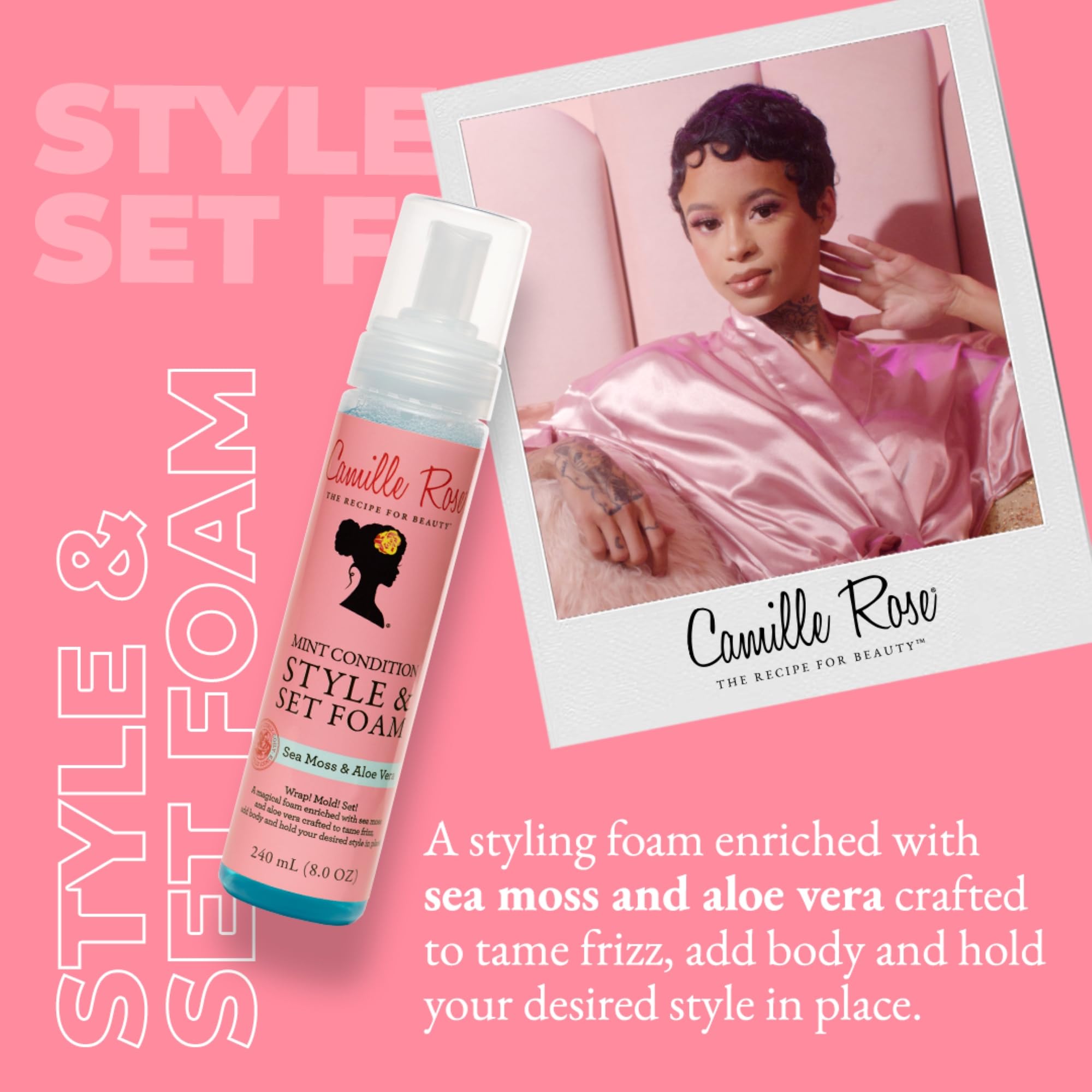 Camille Rose Style Set Foam Mint Condition Sea Moss Aloe Vera Hair Styling - Thumbnail 3