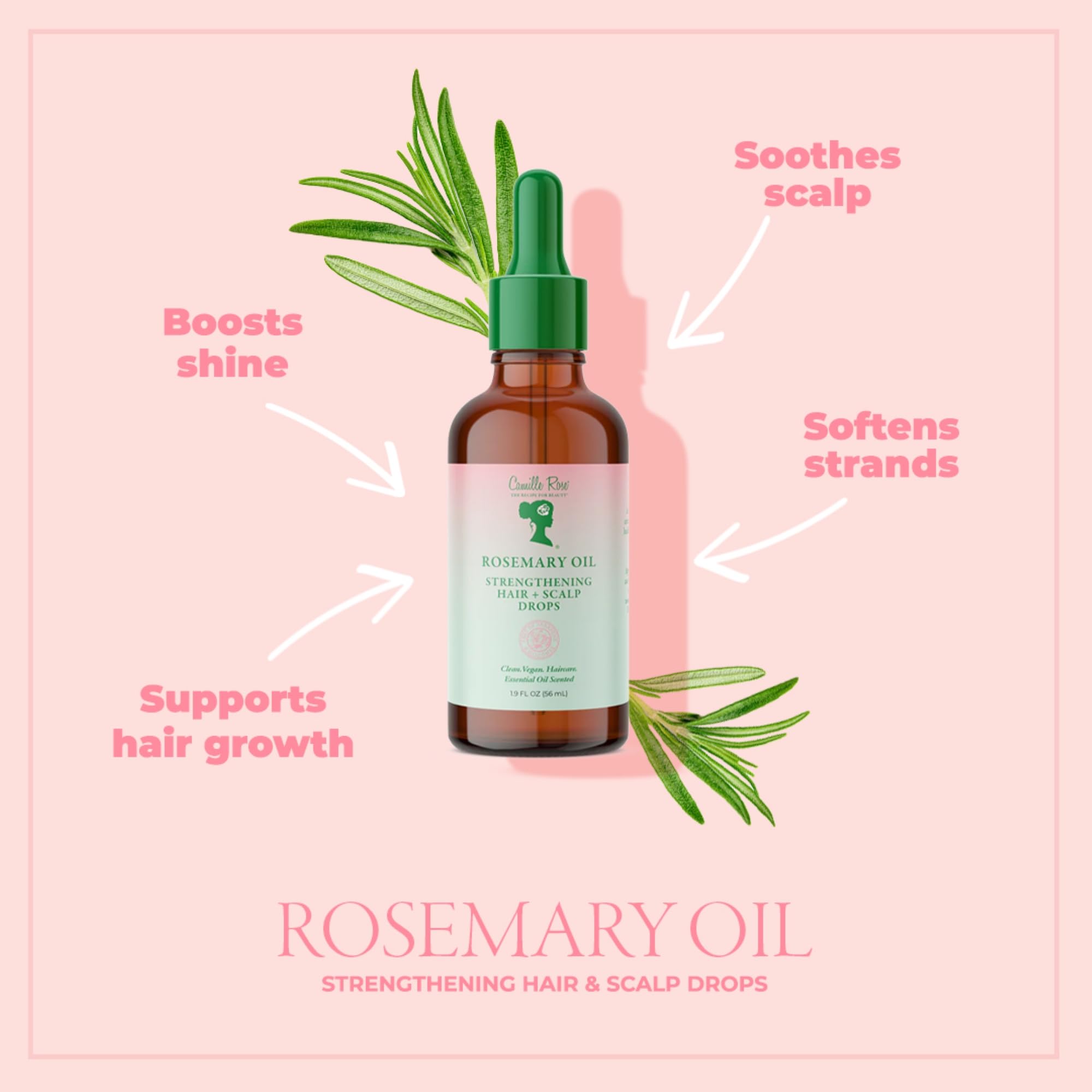 Camille Rose Rosemary Oil Strengthening Hair + Scalp Drops Castor Peppermint - Thumbnail 3