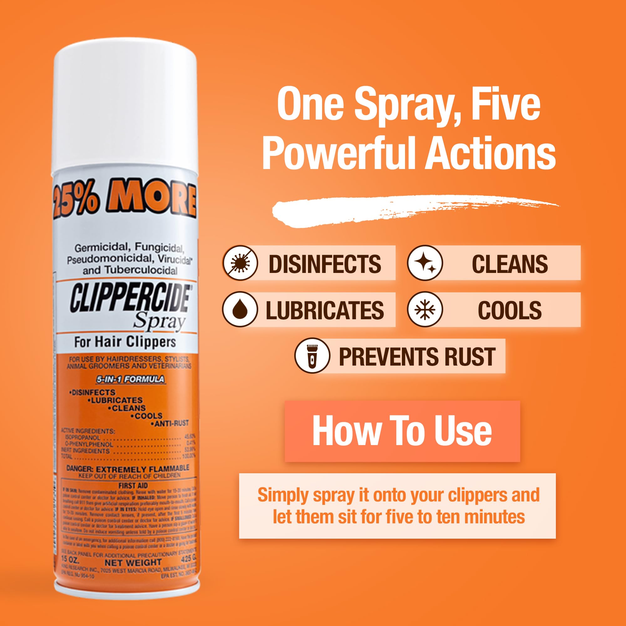 Clippercide 5 In 1 Clipper Disinfectant 1 Pack | Cleans Lubricates Cools - Thumbnail 2