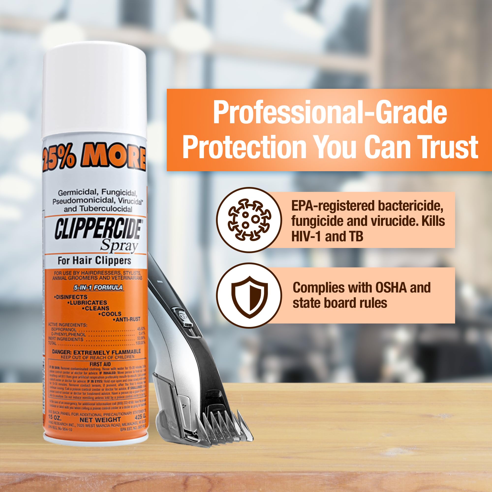 Clippercide 5 In 1 Clipper Disinfectant 1 Pack | Cleans Lubricates Cools - Thumbnail 3